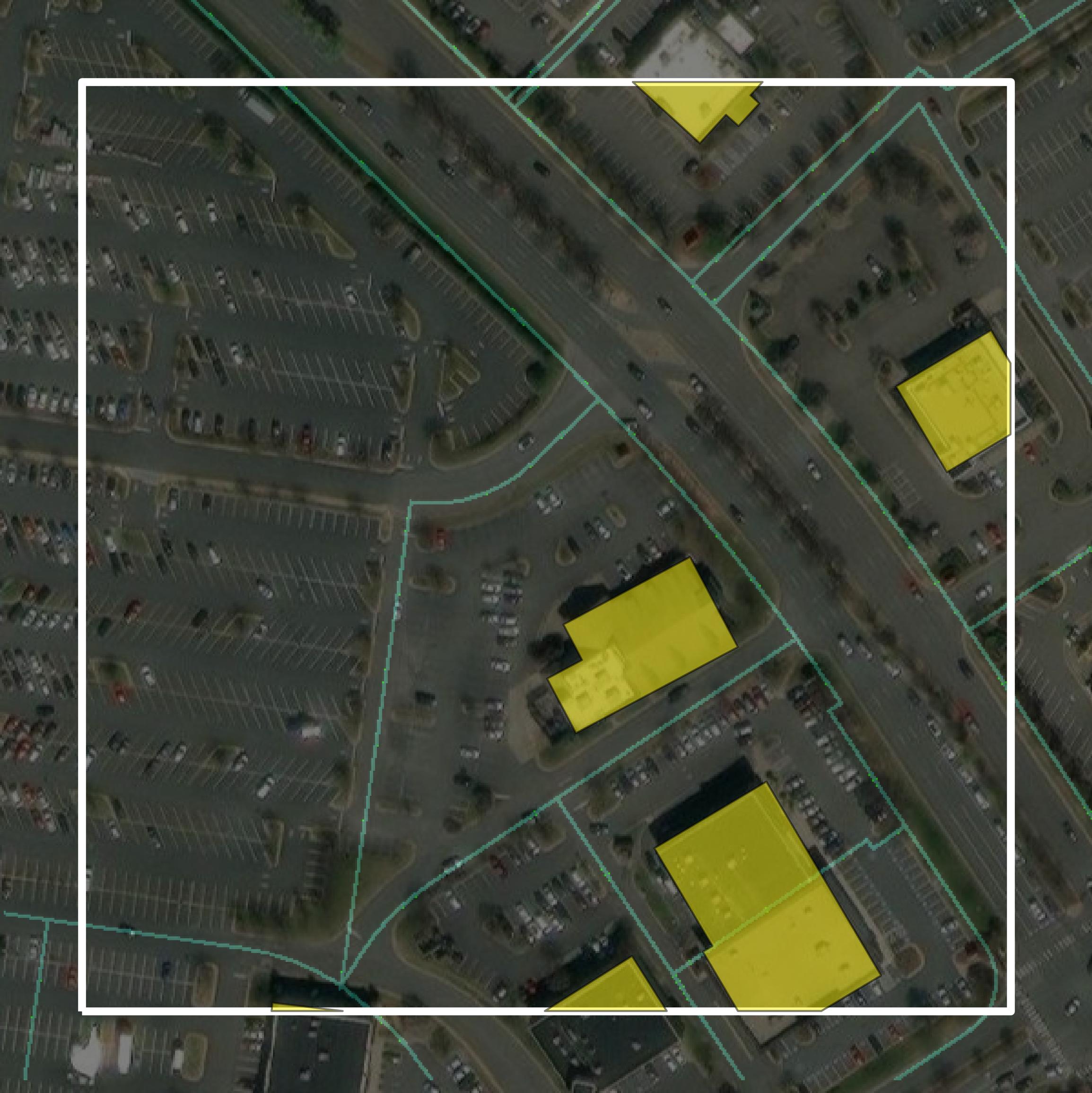 This image shows parcel and building data in Fredericksburg city created using GIS data in Equator.