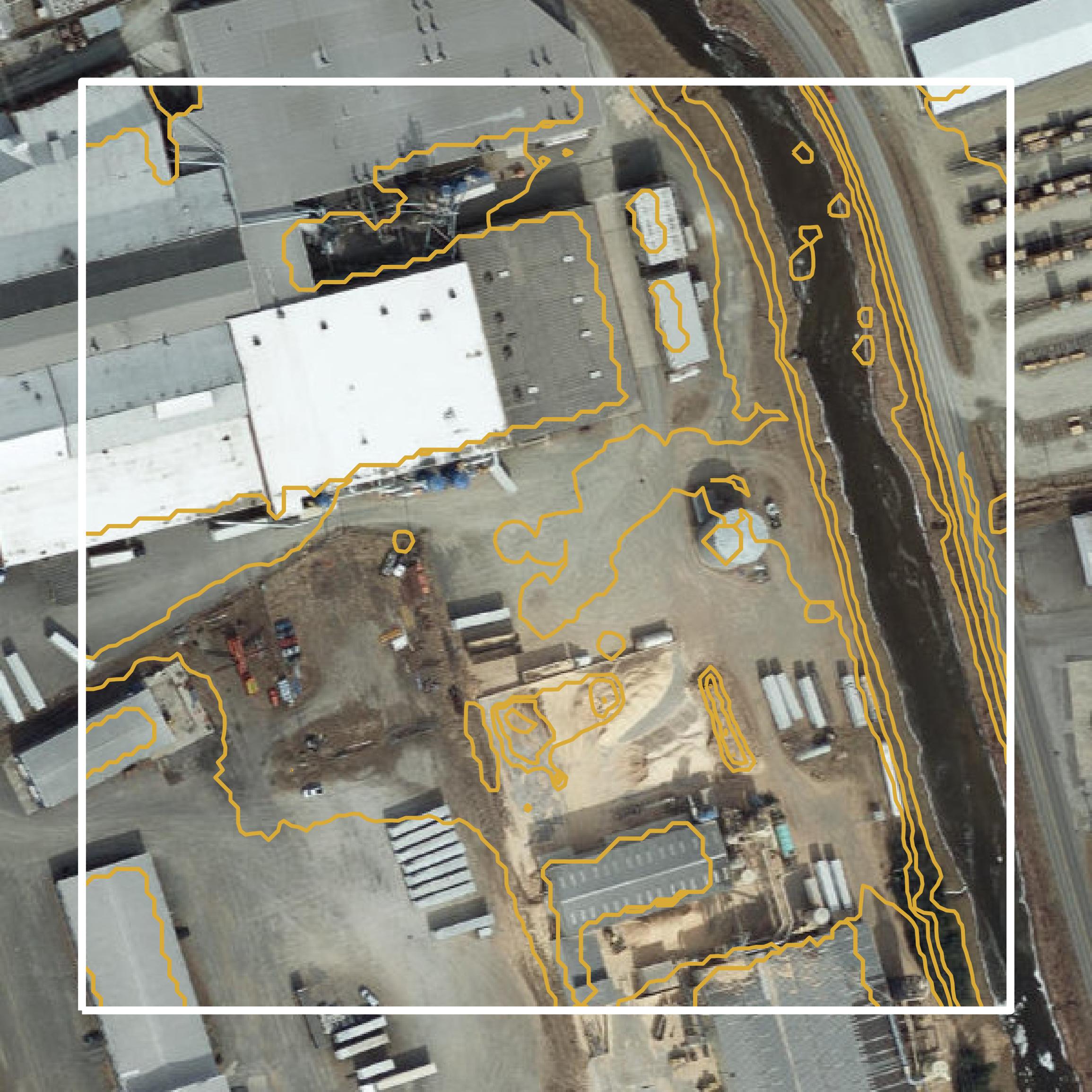 This image shows a contour map in Galax city created using GIS data in Equator.