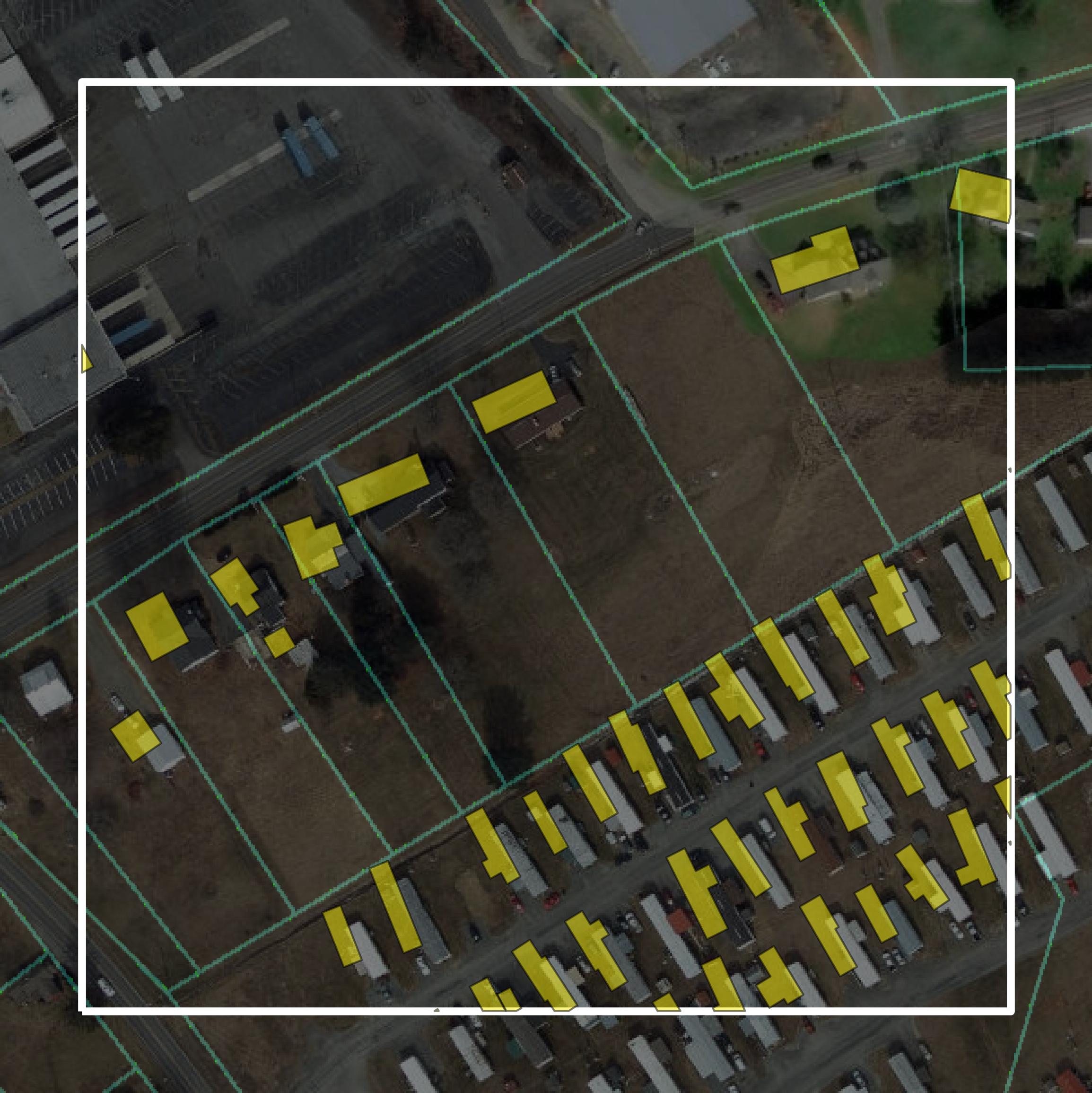This image shows parcel and building data in Galax city created using GIS data in Equator.