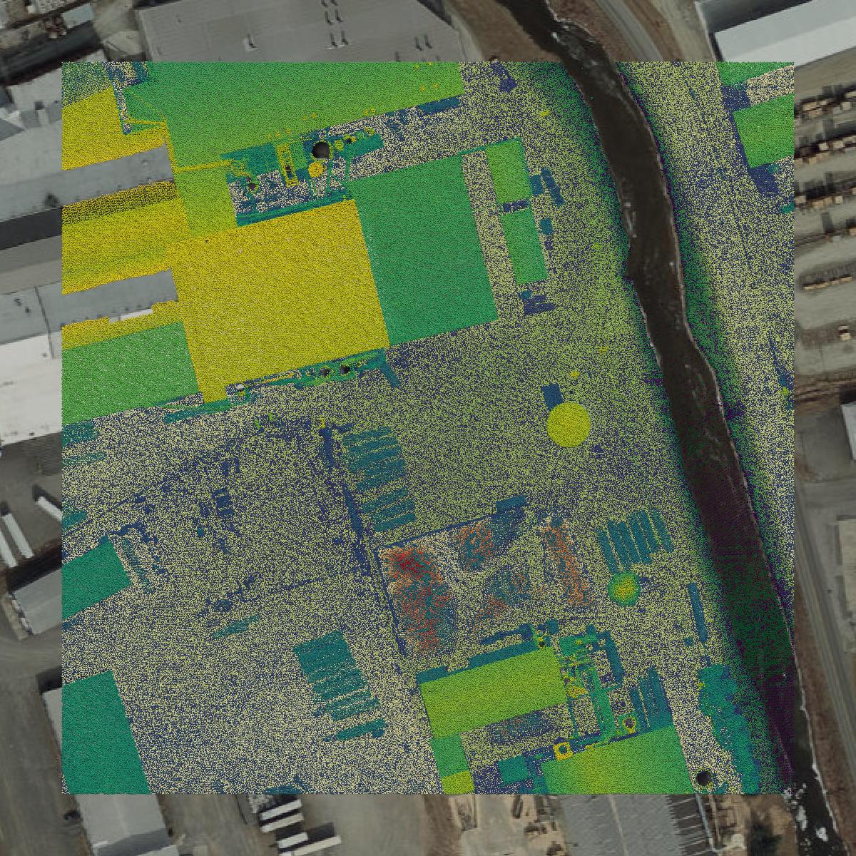 This image shows a LiDAR point cloud in Galax city created using GIS data in Equator.