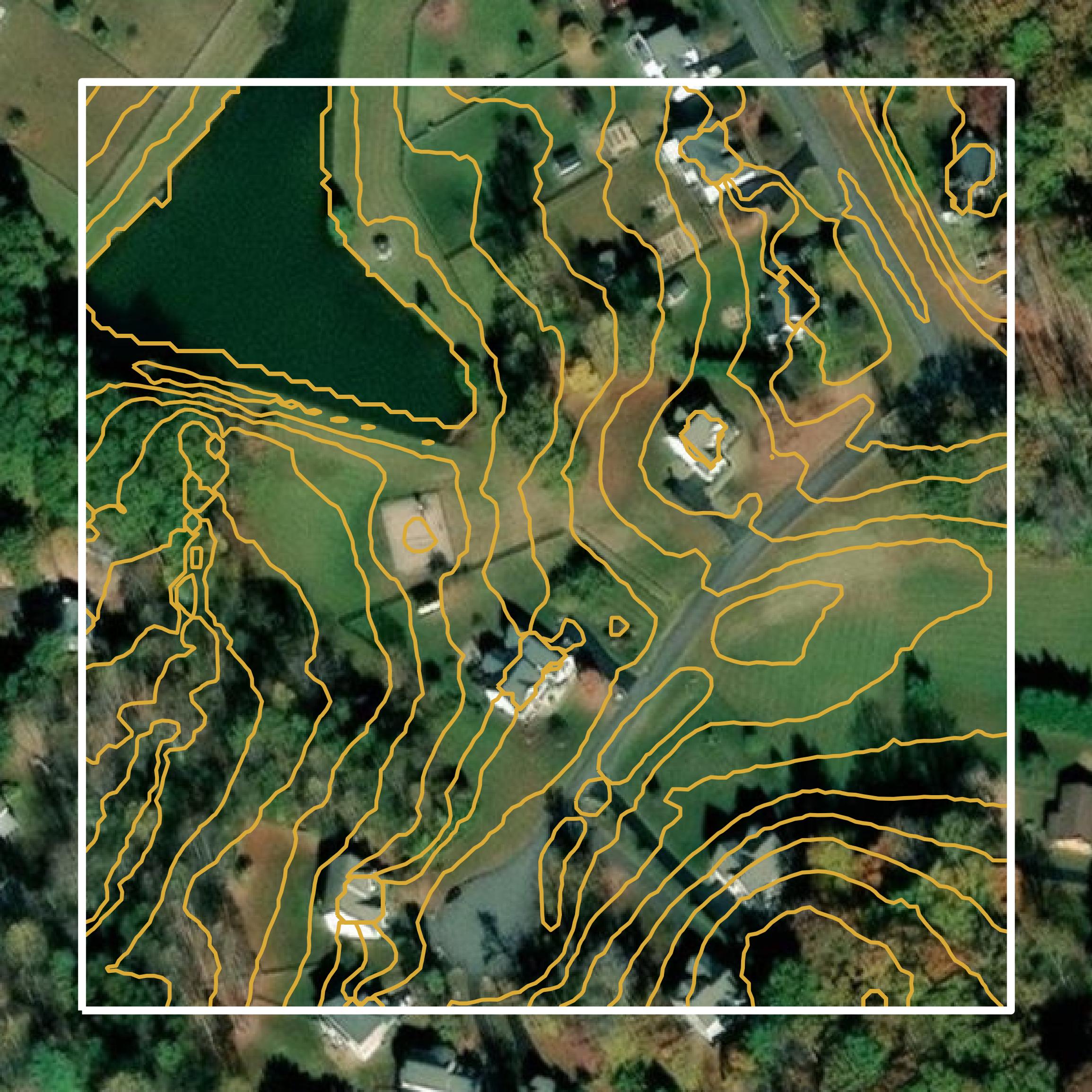 This image shows a contour map in Greene County created using GIS data in Equator.