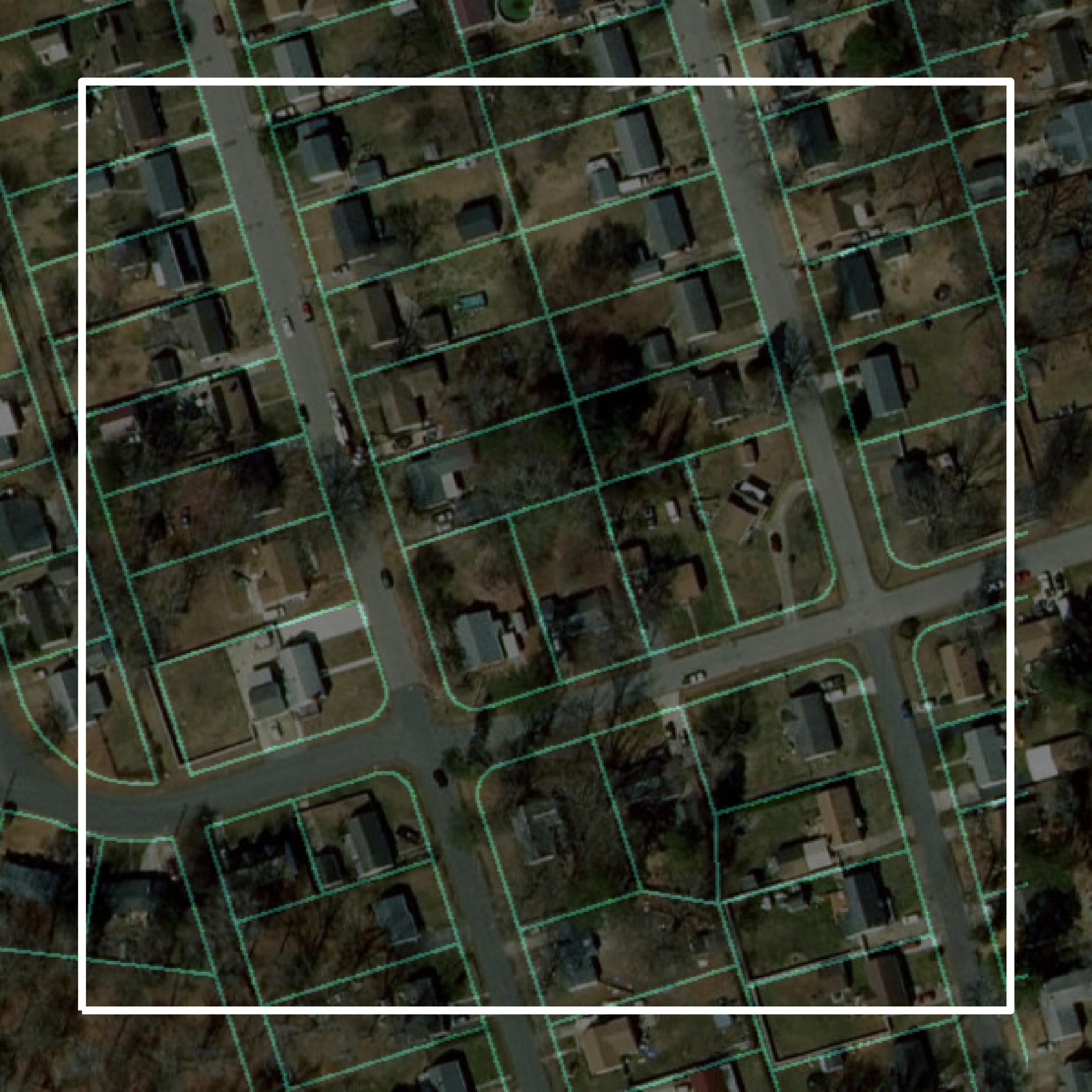 This image shows parcel and building data in Hampton city created using GIS data in Equator.