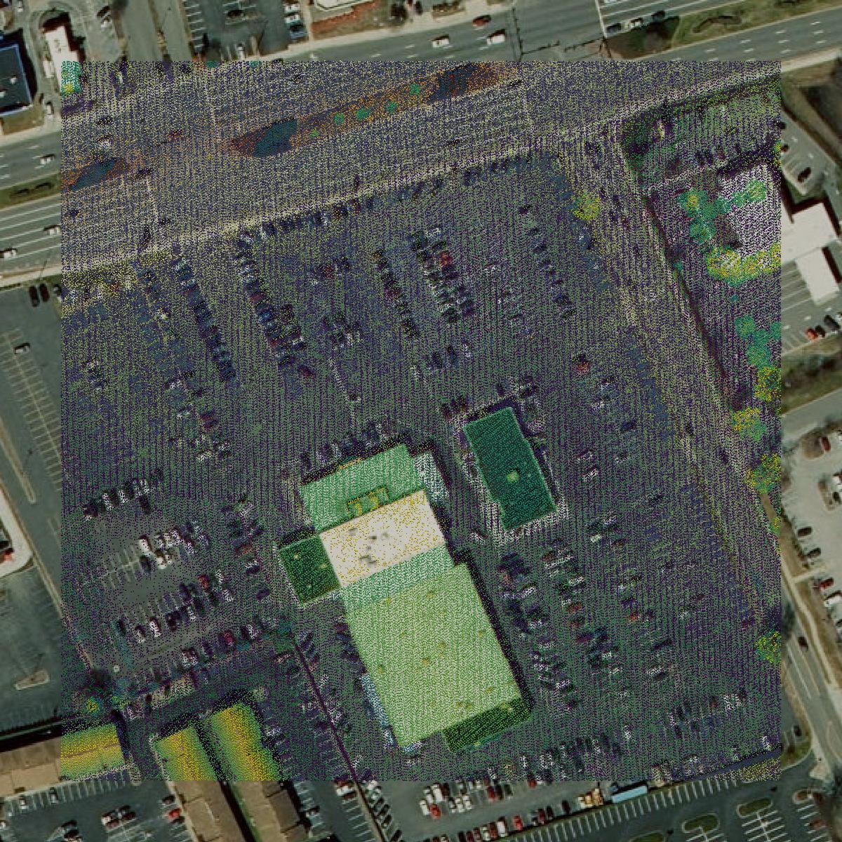 This image shows a LiDAR point cloud in Hampton city created using GIS data in Equator.