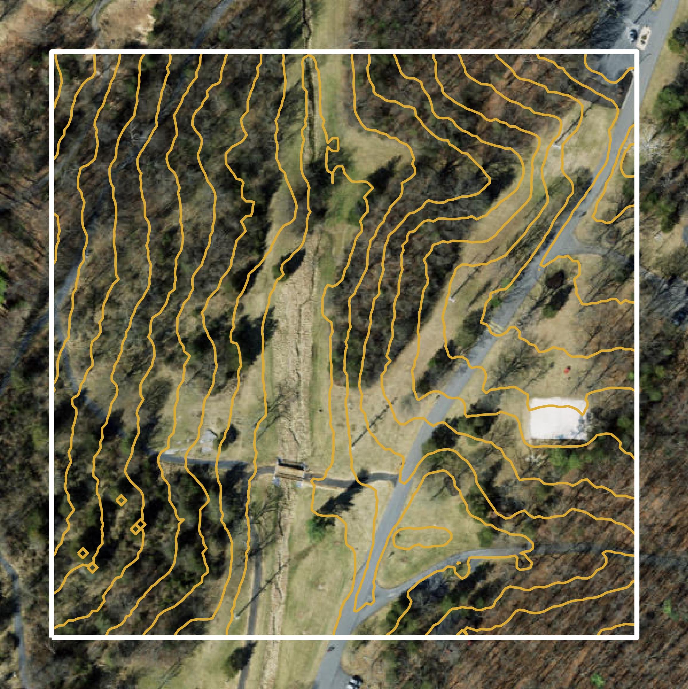 This image shows a contour map in Harrisonburg city created using GIS data in Equator.
