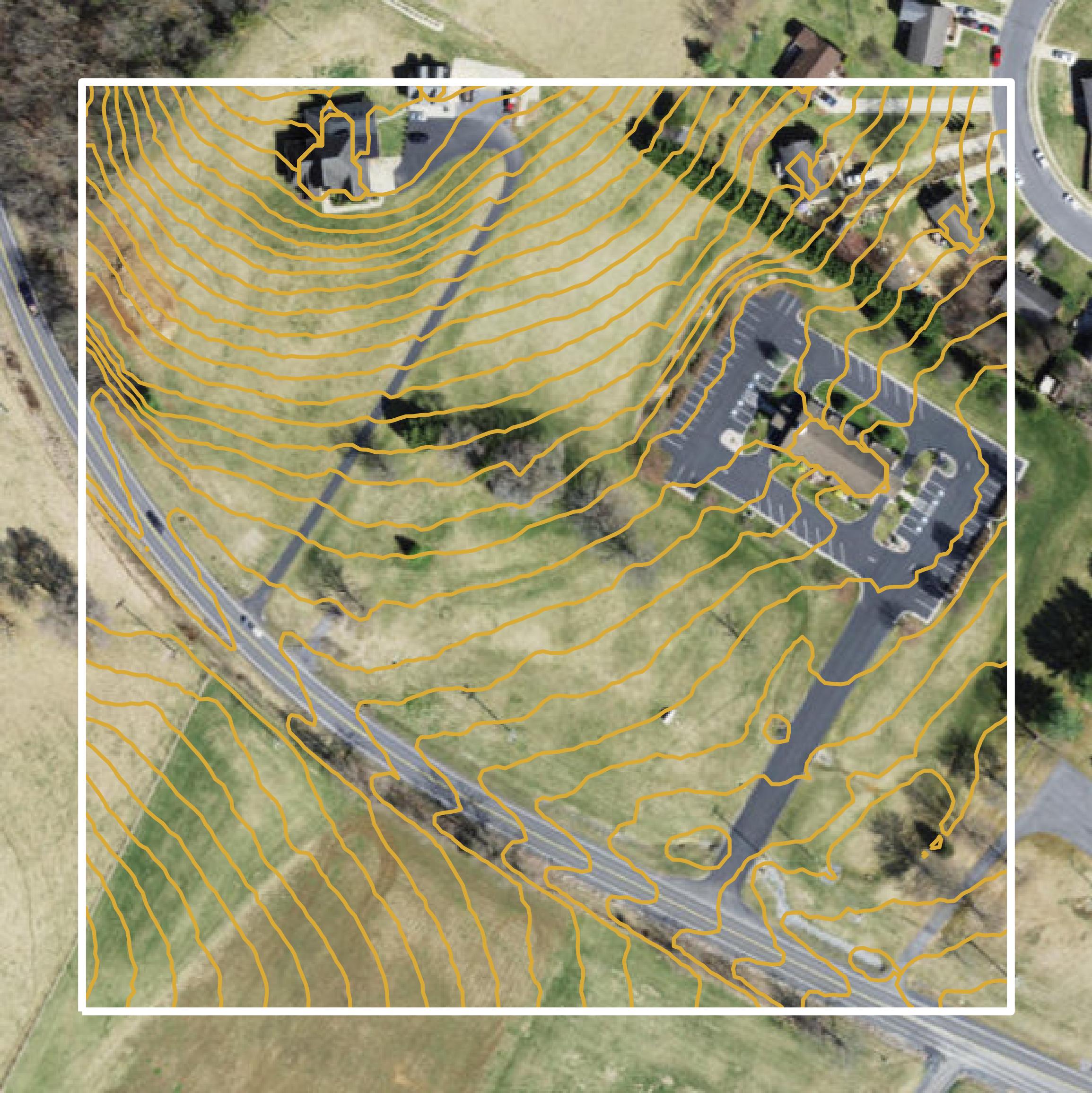 This image shows a contour map in Harrisonburg city created using GIS data in Equator.