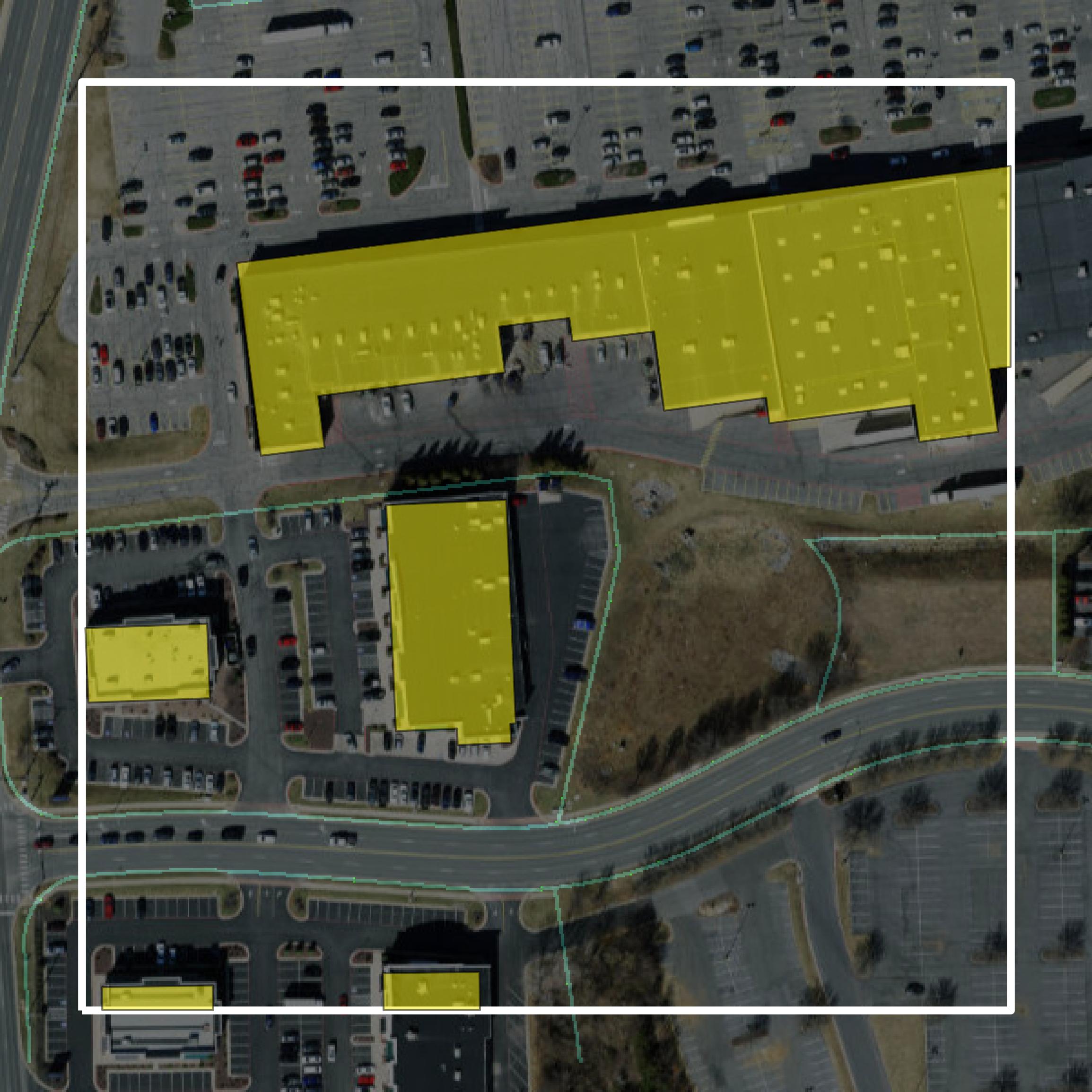 This image shows parcel and building data in Harrisonburg city created using GIS data in Equator.