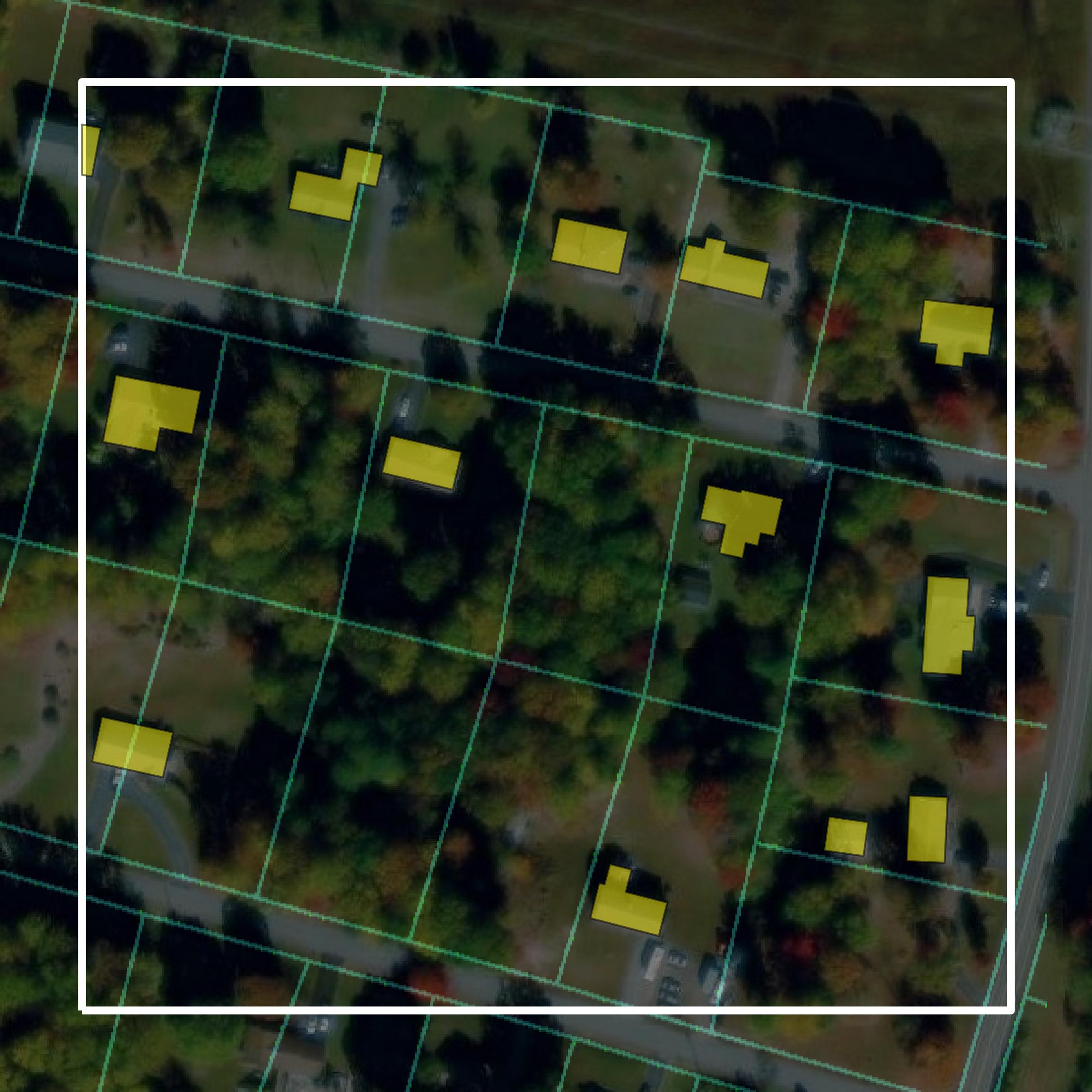 This image shows parcel and building data in Henry County created using GIS data in Equator.