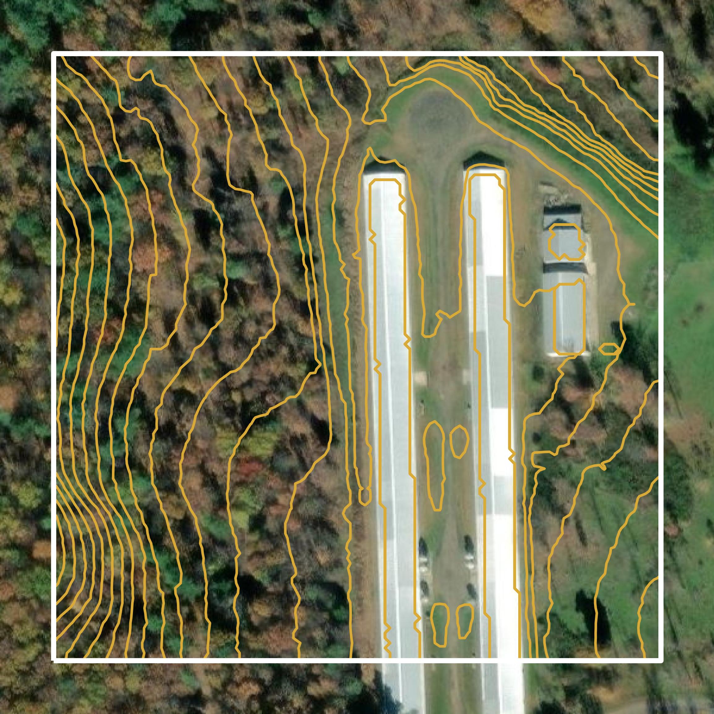 This image shows a contour map in Highland County created using GIS data in Equator.