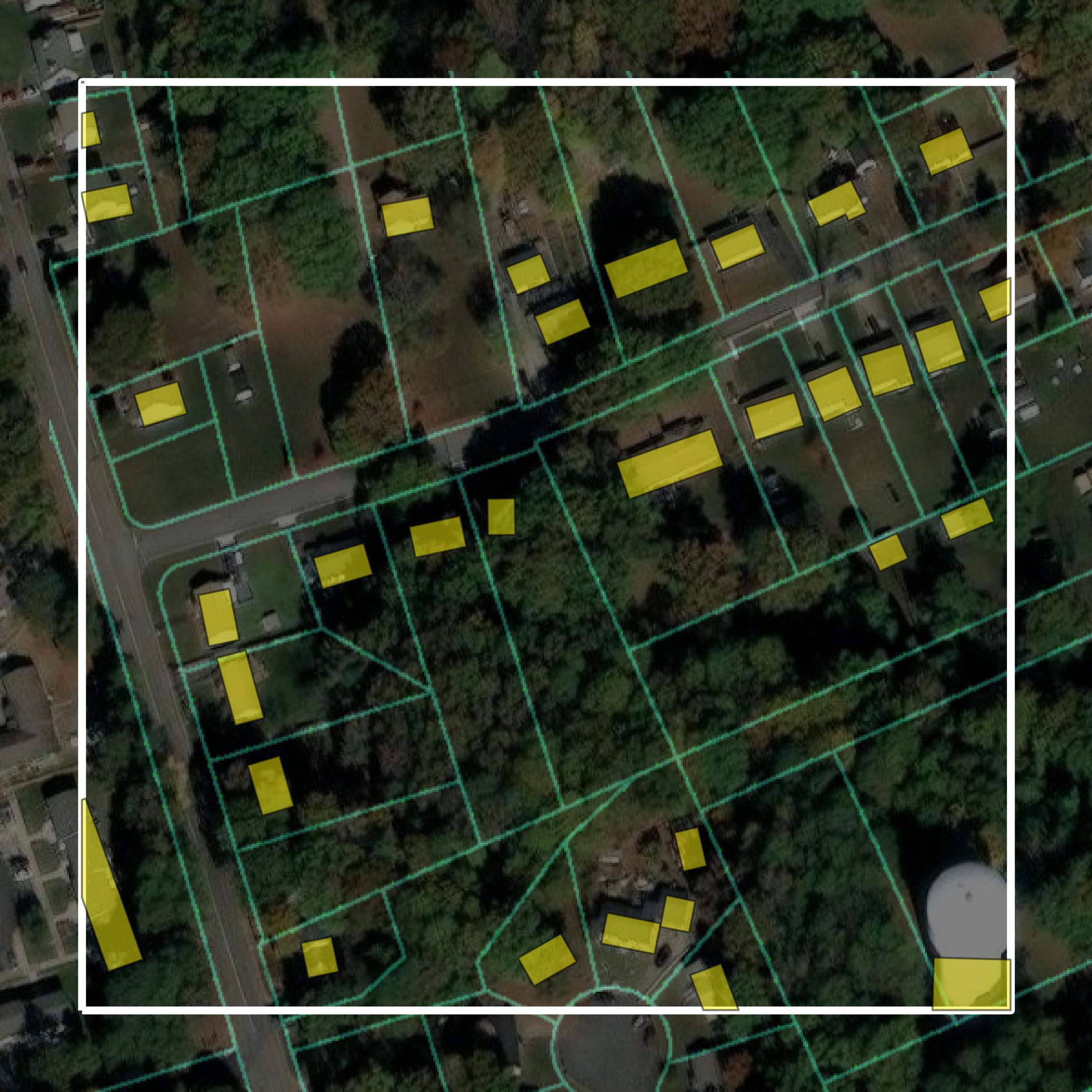 This image shows parcel and building data in Hopewell city created using GIS data in Equator.