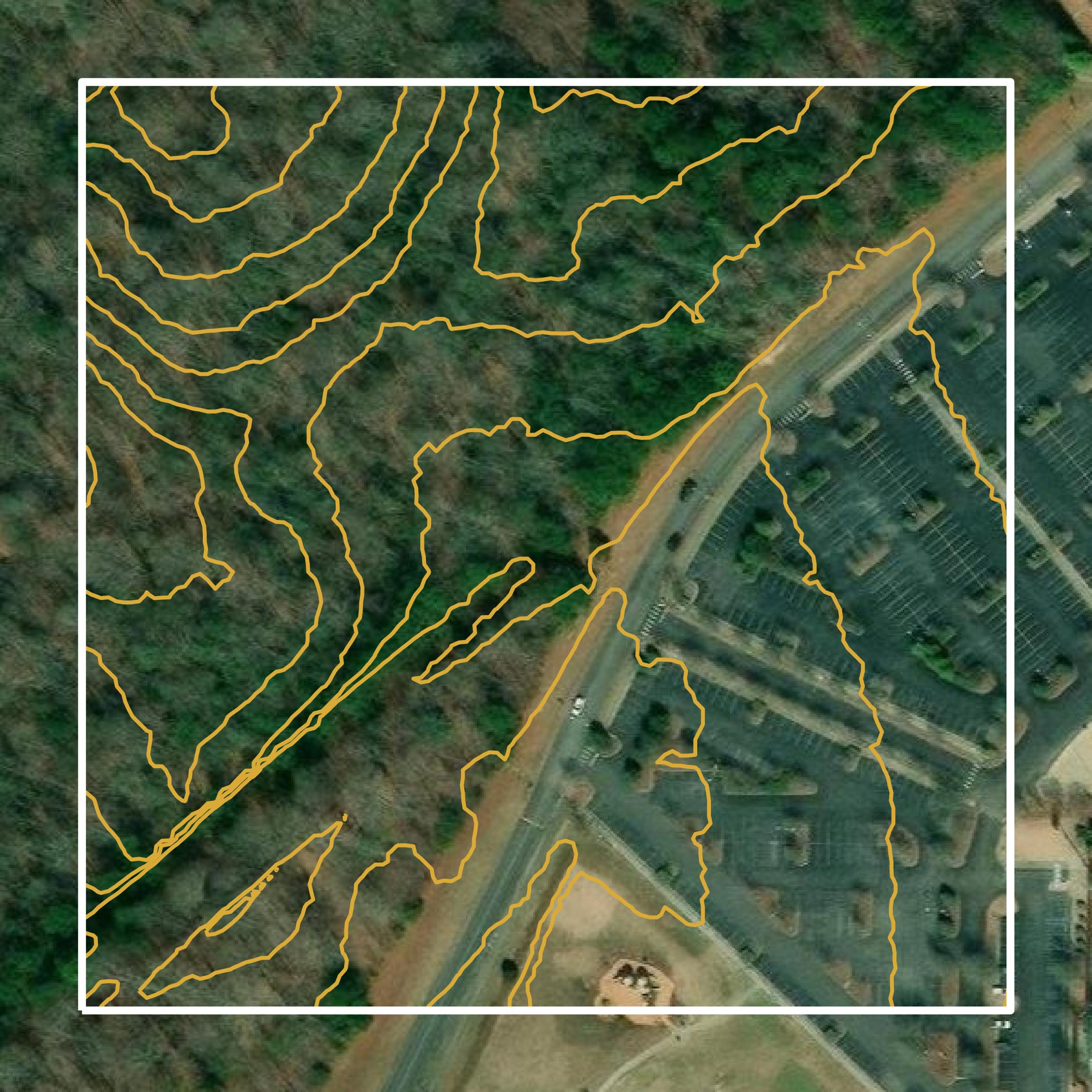 This image shows a contour map in James City County created using GIS data in Equator.