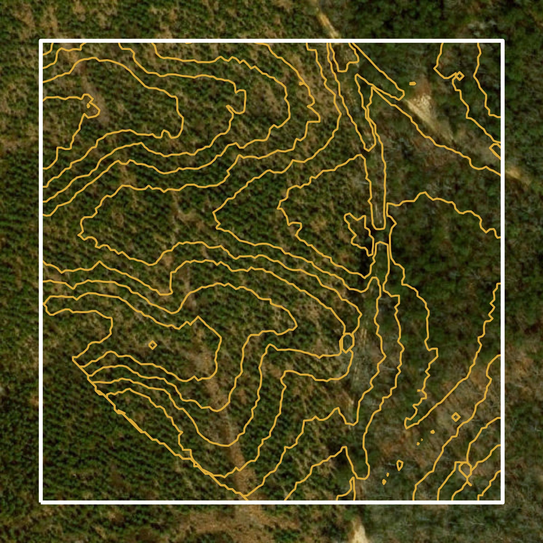 This image shows a contour map in King and Queen County created using GIS data in Equator.