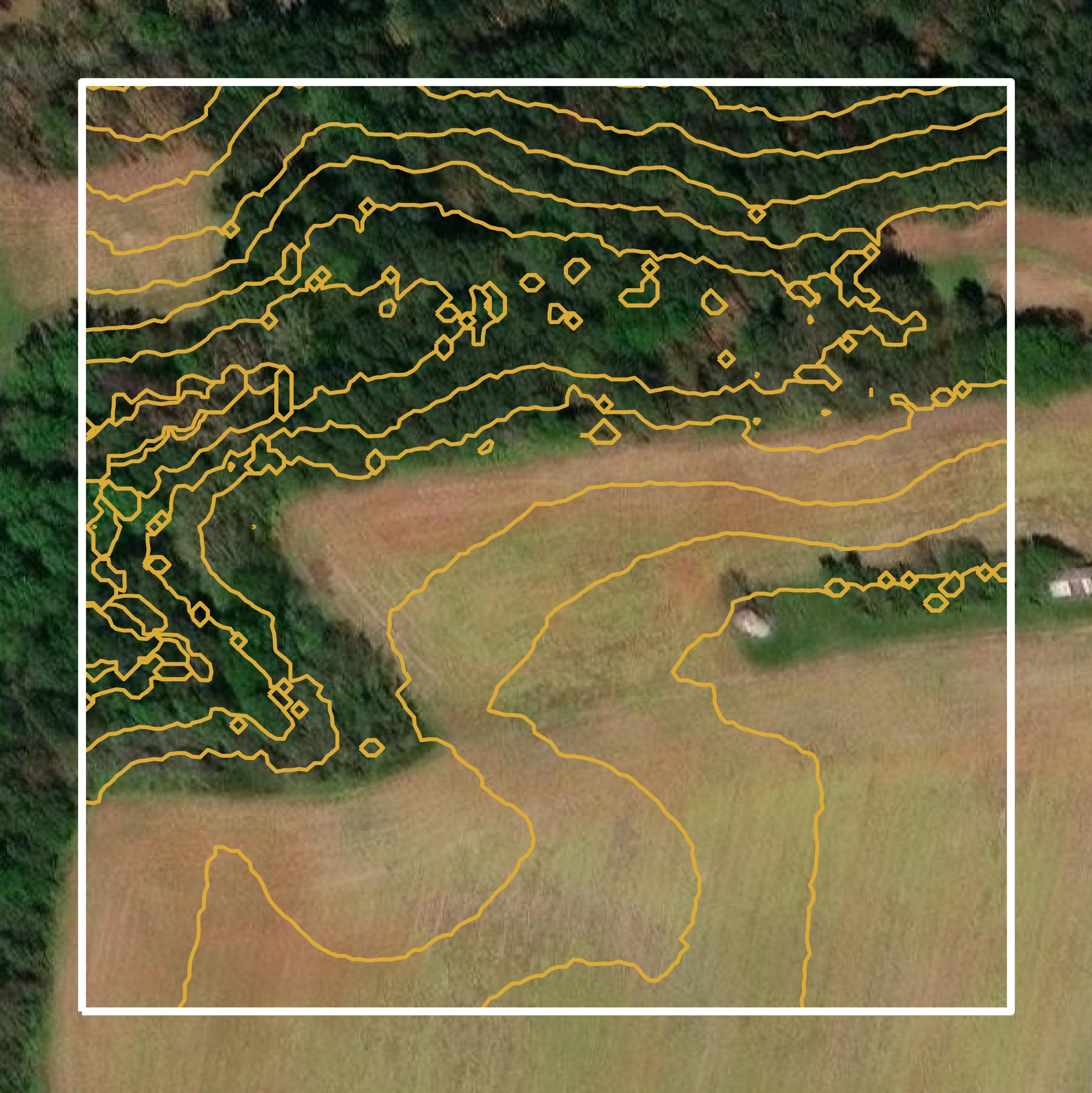 This image shows a contour map in King William County created using GIS data in Equator.