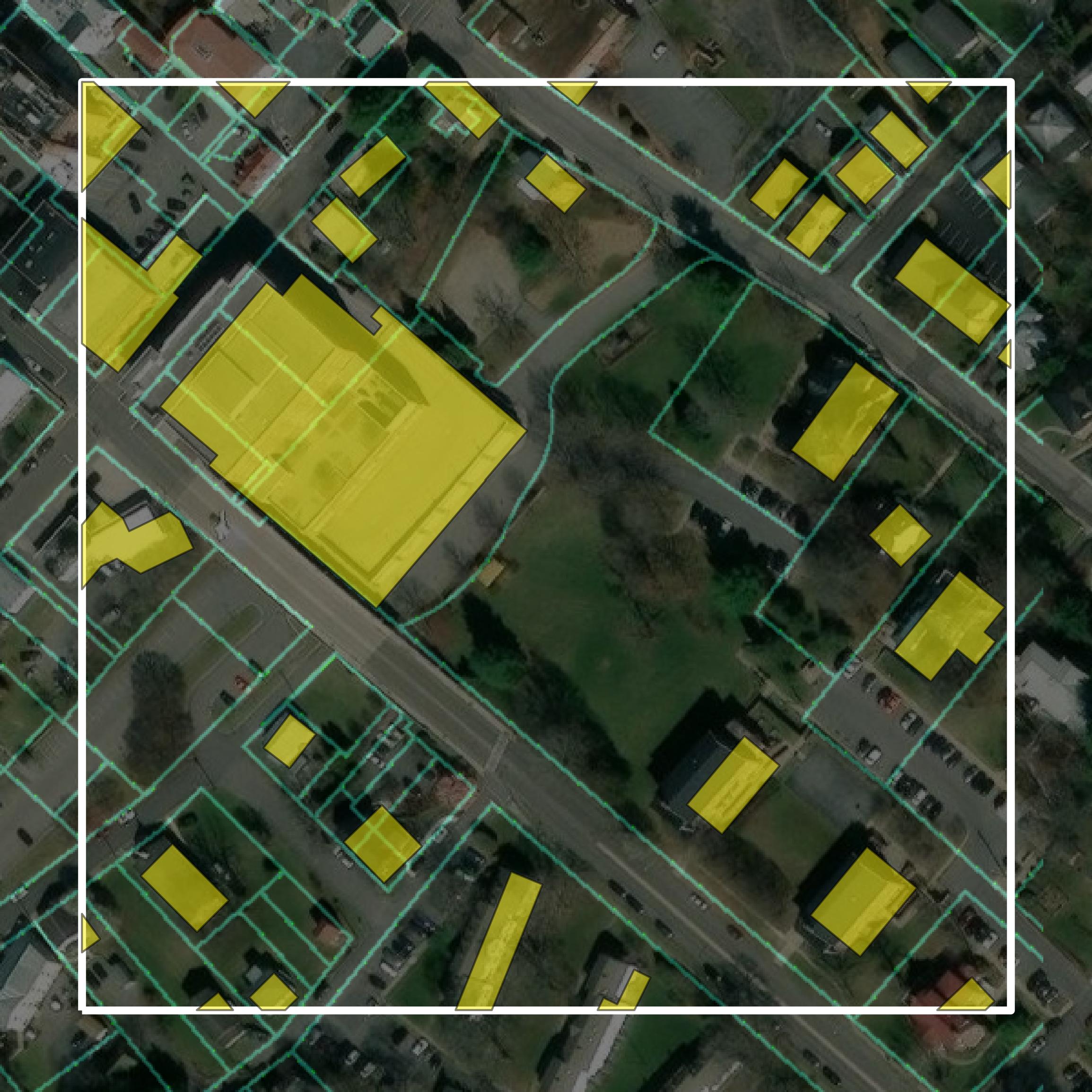 This image shows parcel and building data in Lexington city created using GIS data in Equator.