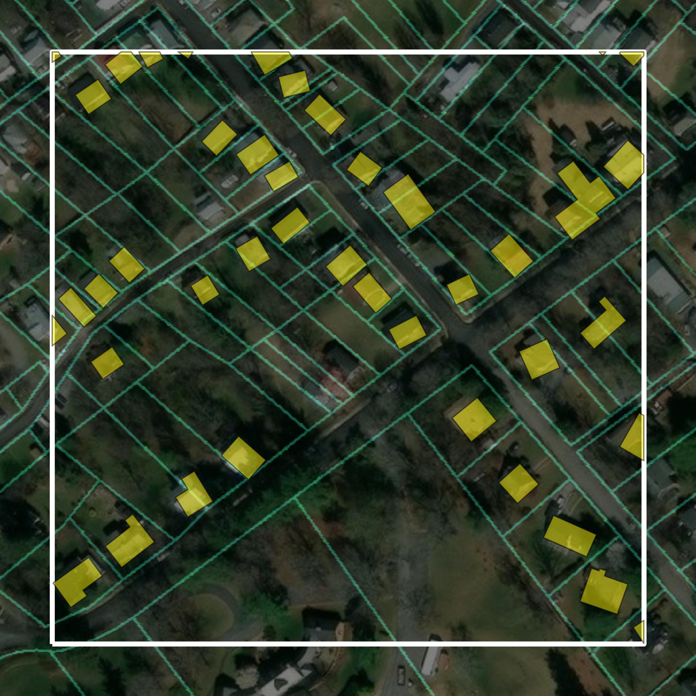 This image shows parcel and building data in Lexington city created using GIS data in Equator.