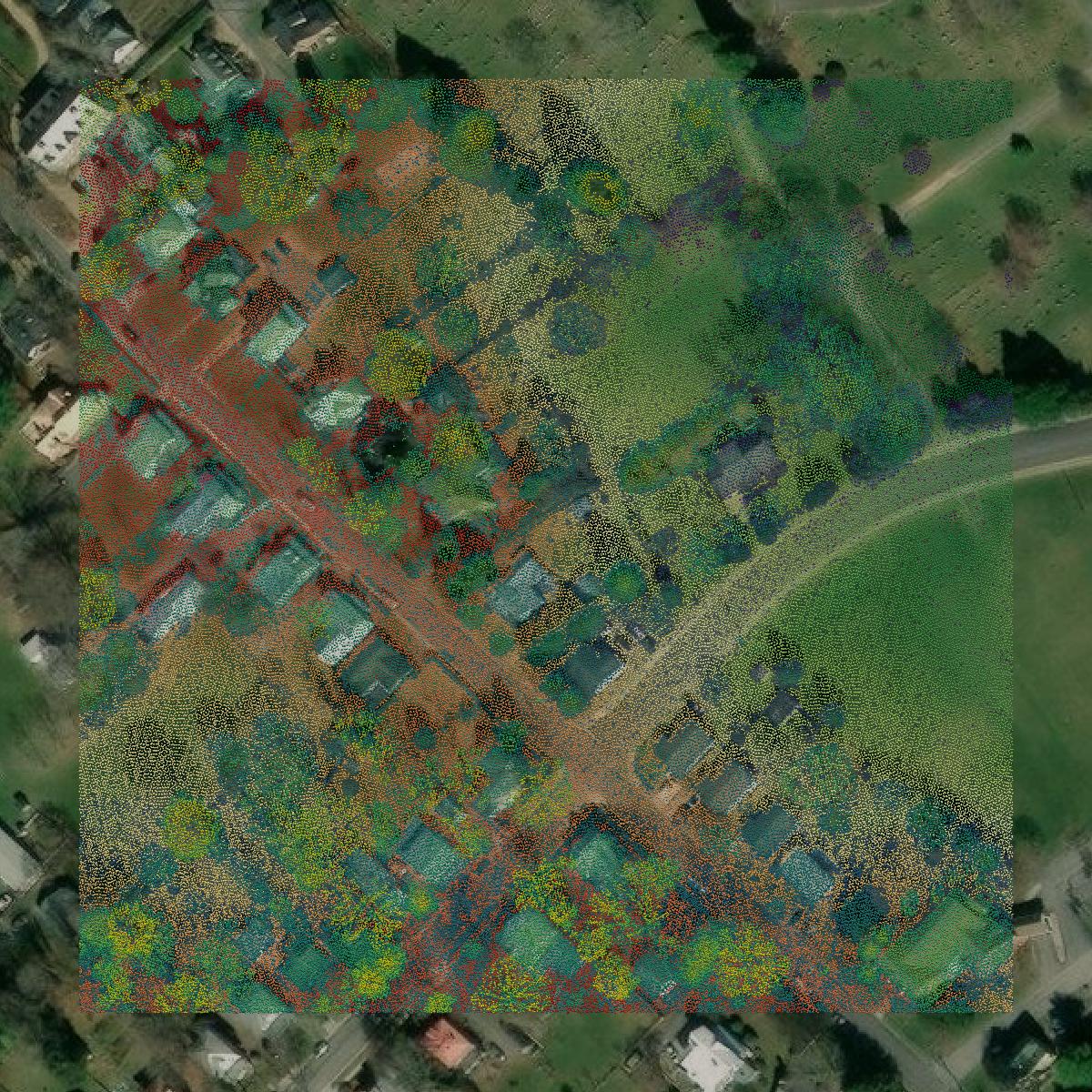 This image shows a LiDAR point cloud in Lexington city created using GIS data in Equator.