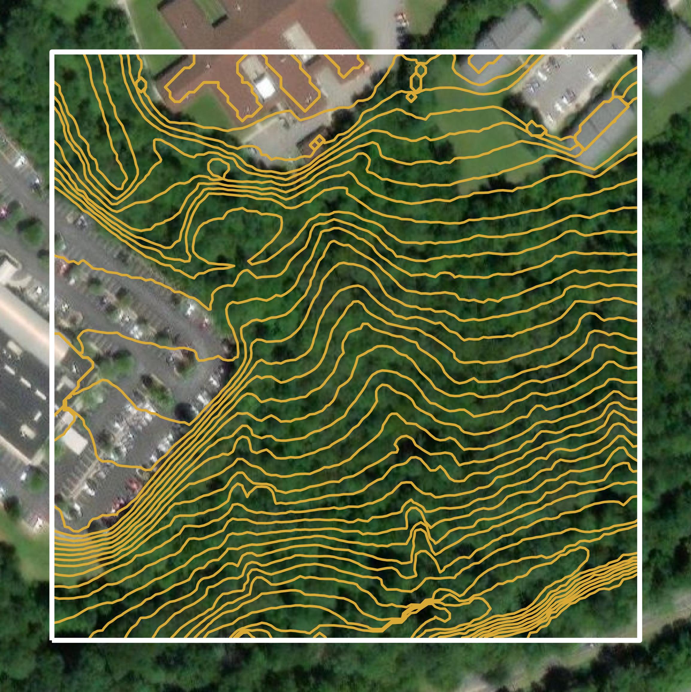 This image shows a contour map in Lynchburg city created using GIS data in Equator.