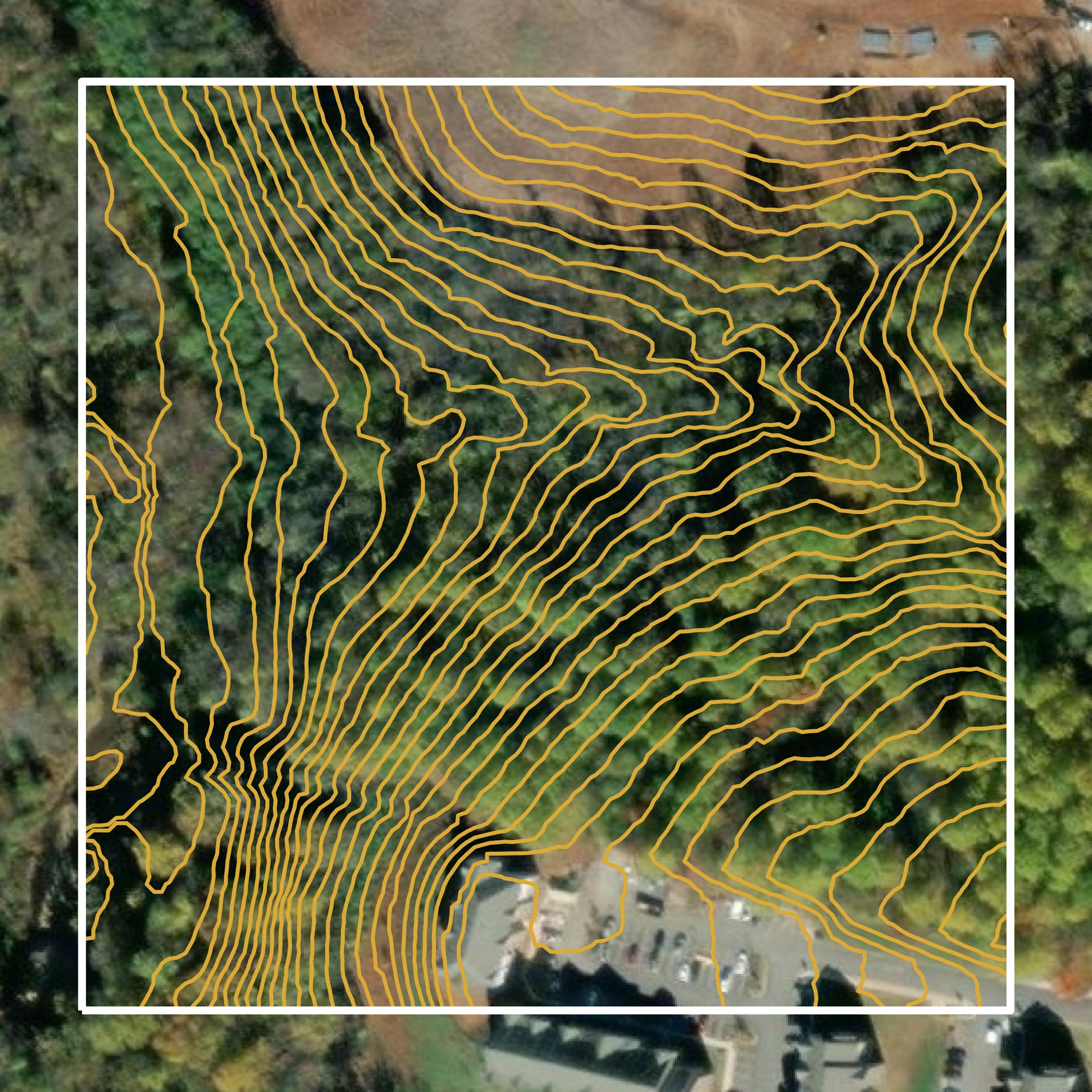 This image shows a contour map in Lynchburg city created using GIS data in Equator.