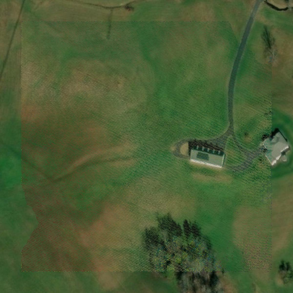 This image shows a LiDAR point cloud in Madison County created using GIS data in Equator.