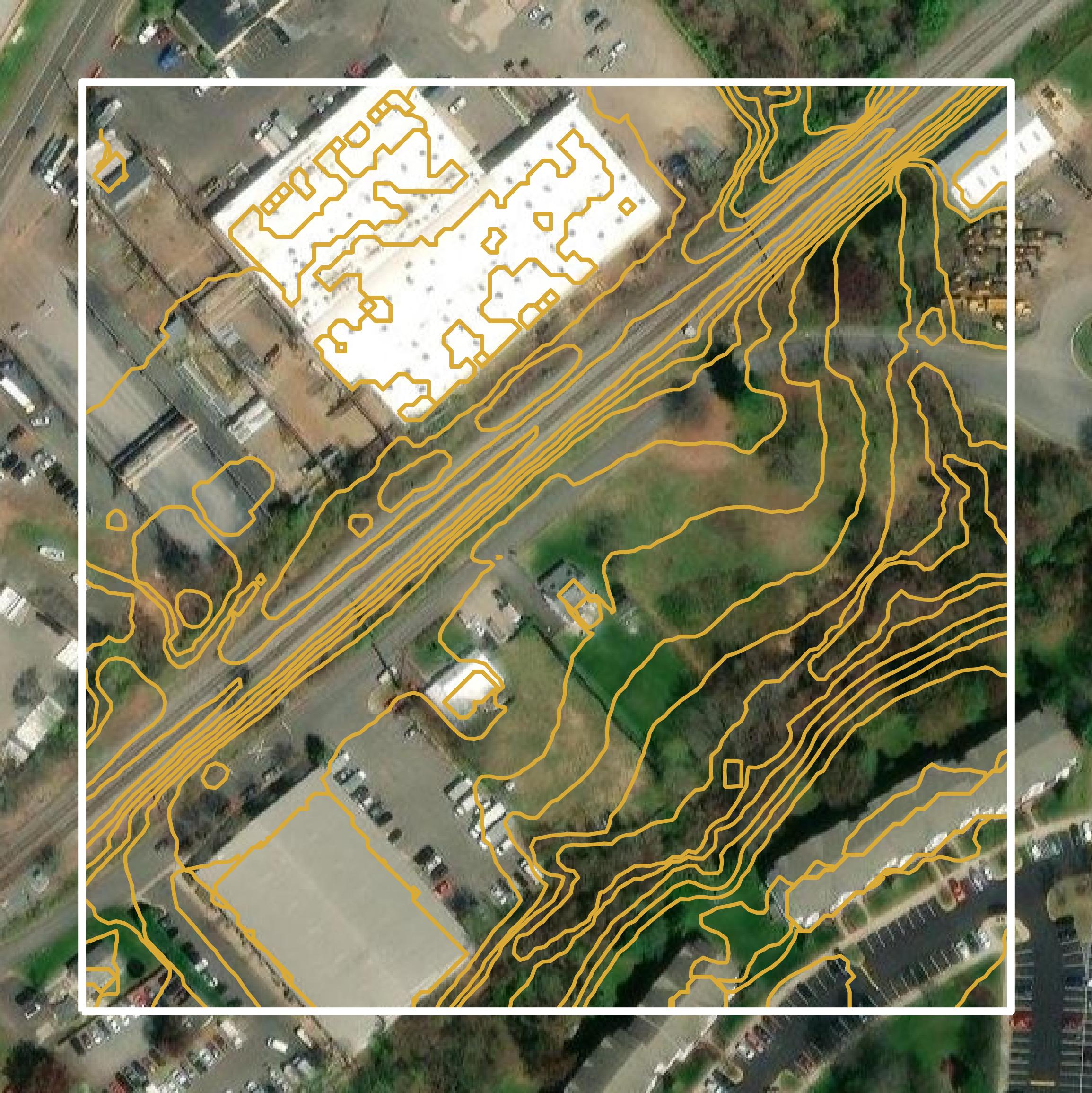 This image shows a contour map in Manassas city created using GIS data in Equator.