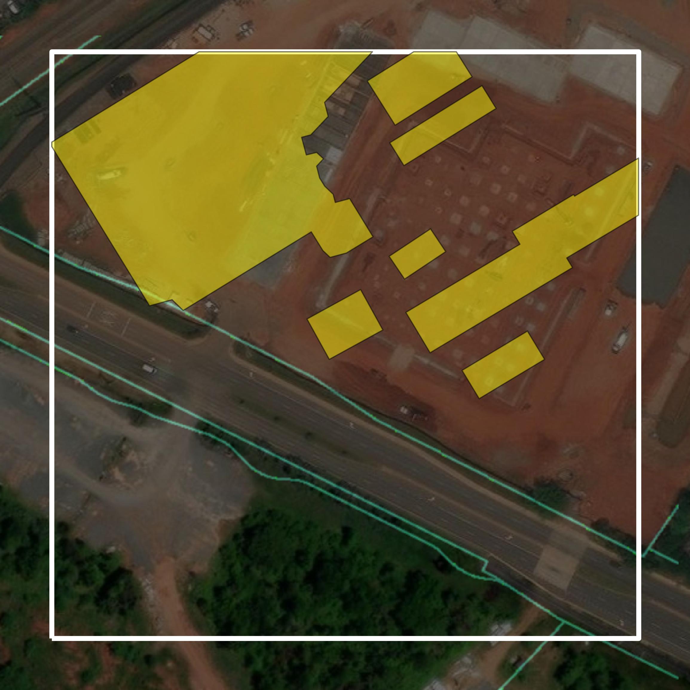 This image shows parcel and building data in Manassas city created using GIS data in Equator.