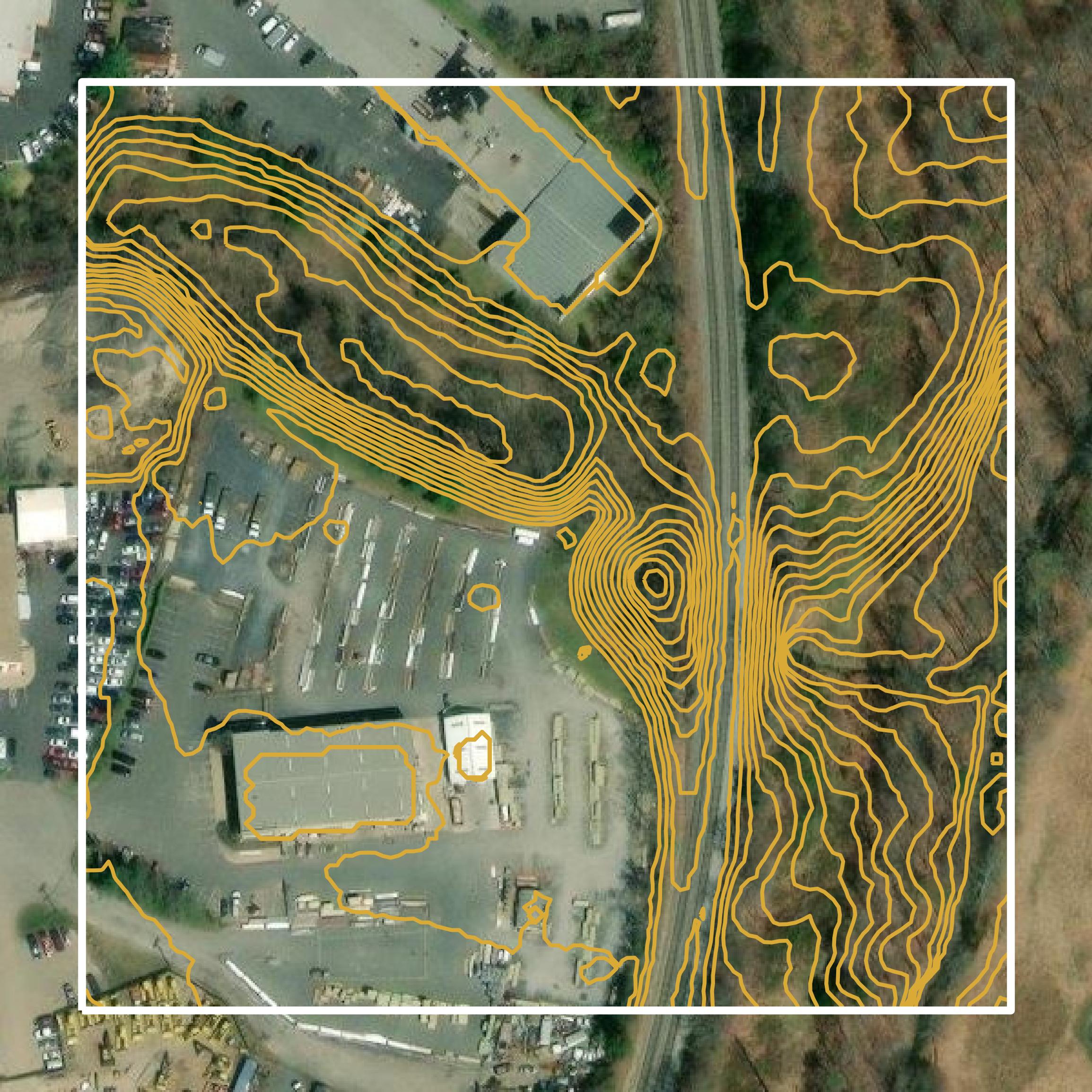 This image shows a contour map in Manassas Park city created using GIS data in Equator.