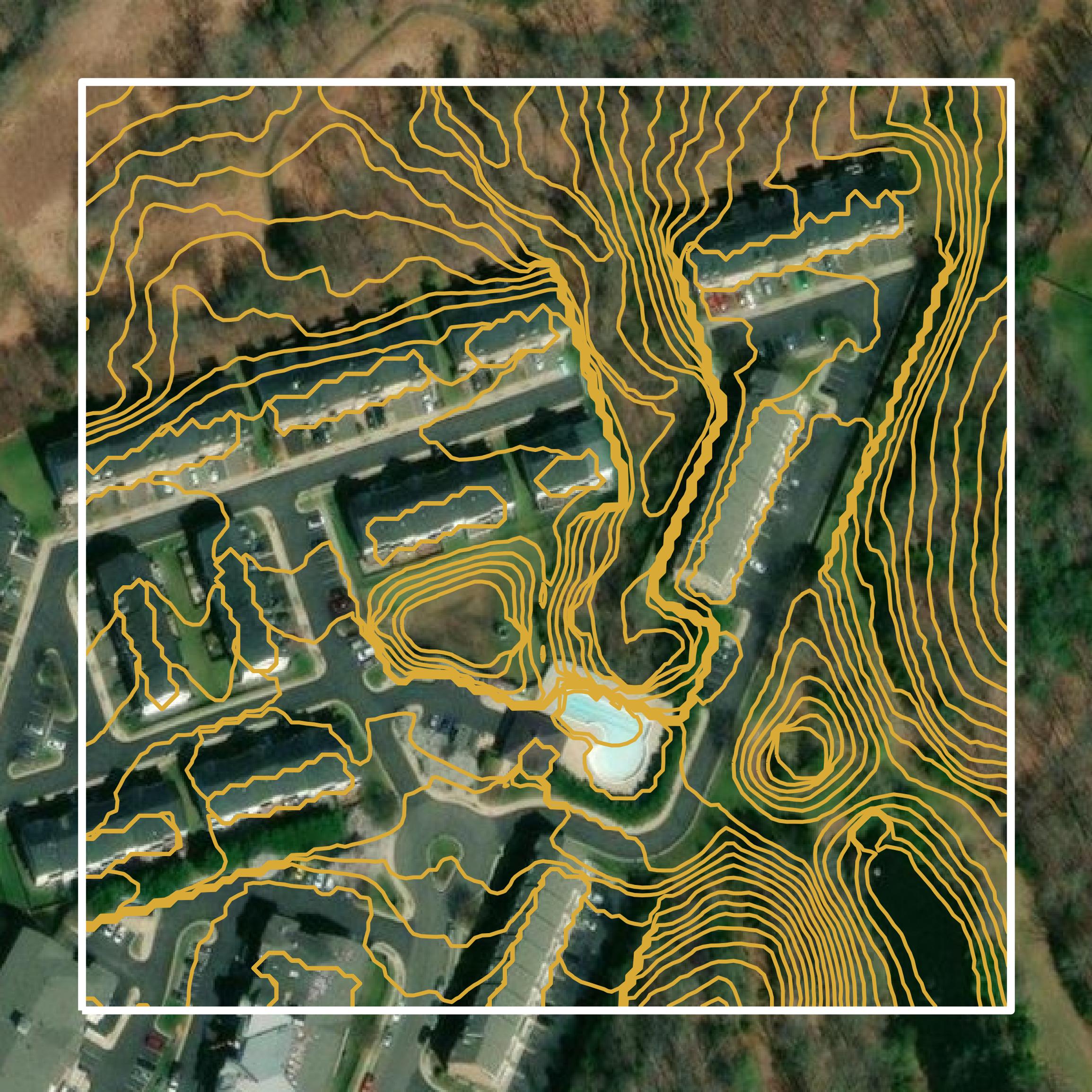 This image shows a contour map in Manassas Park city created using GIS data in Equator.