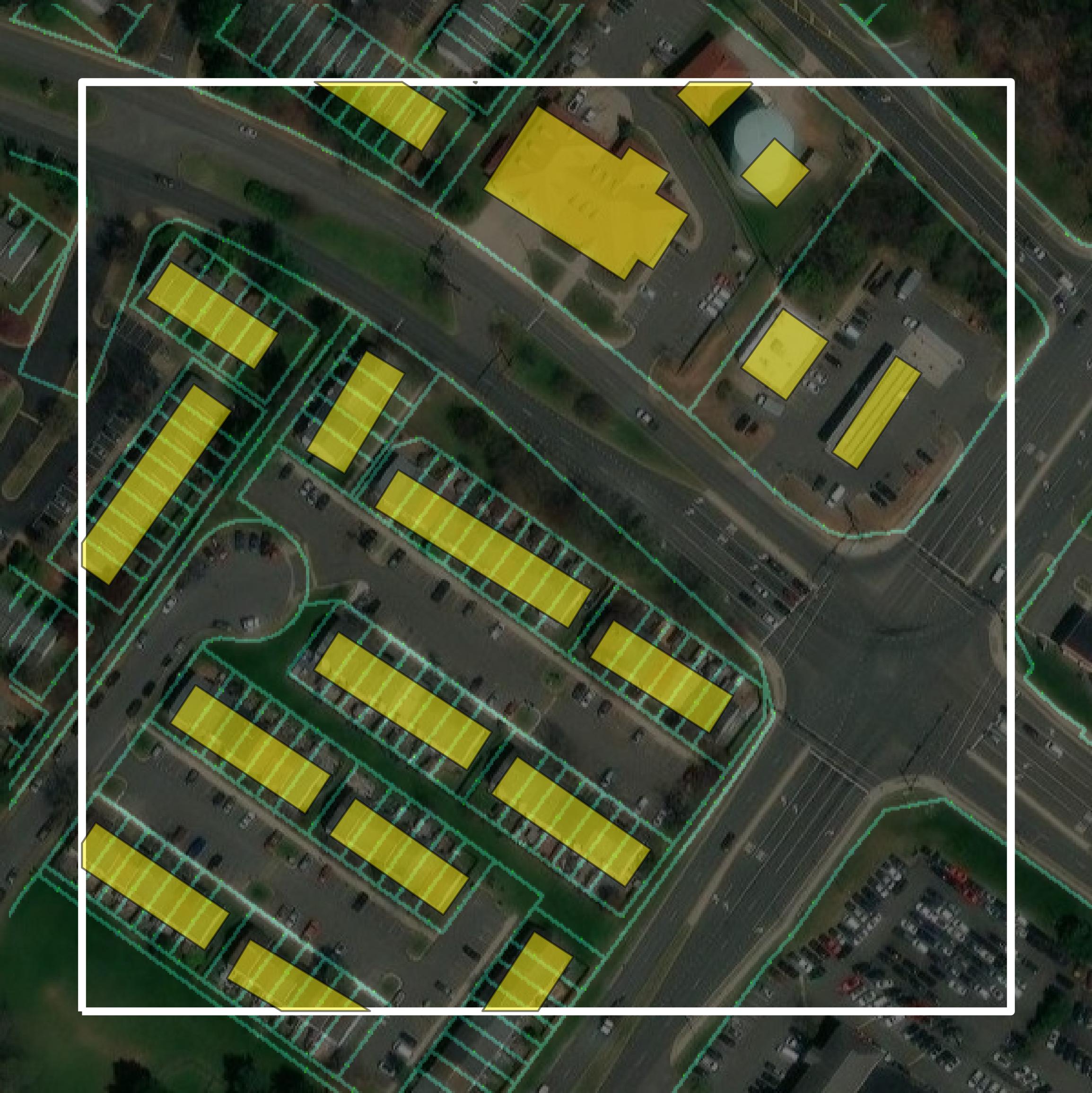 This image shows parcel and building data in Manassas Park city created using GIS data in Equator.