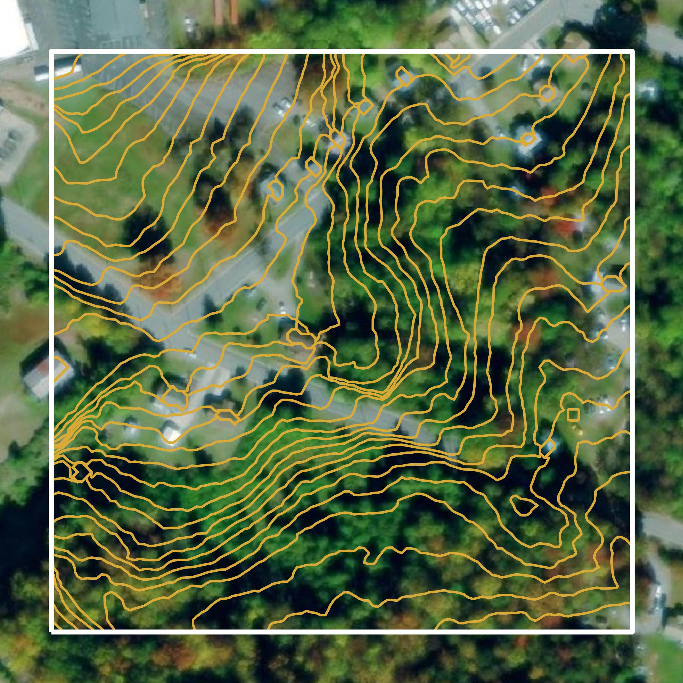 This image shows a contour map in Martinsville city created using GIS data in Equator.