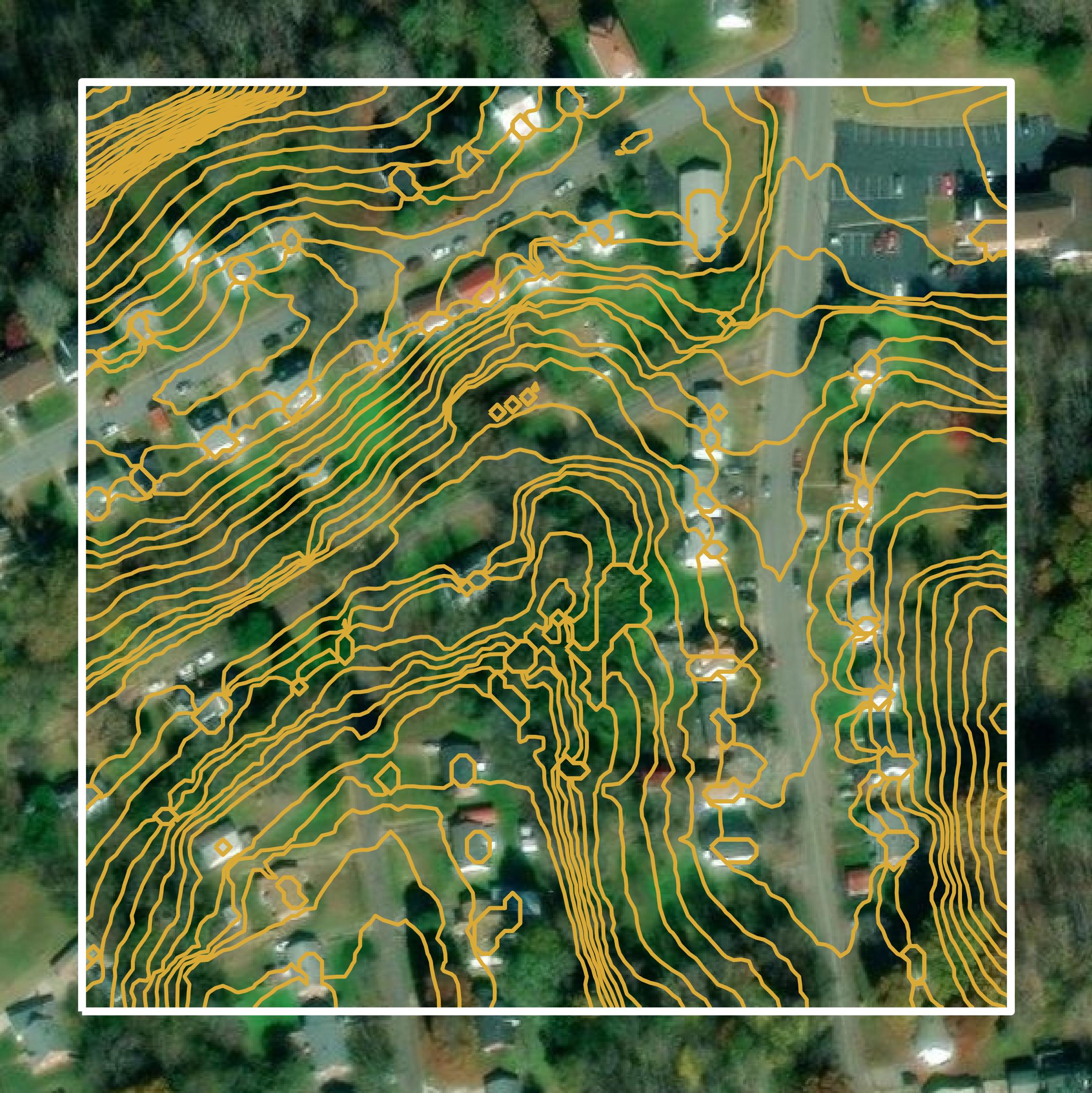This image shows a contour map in Martinsville city created using GIS data in Equator.