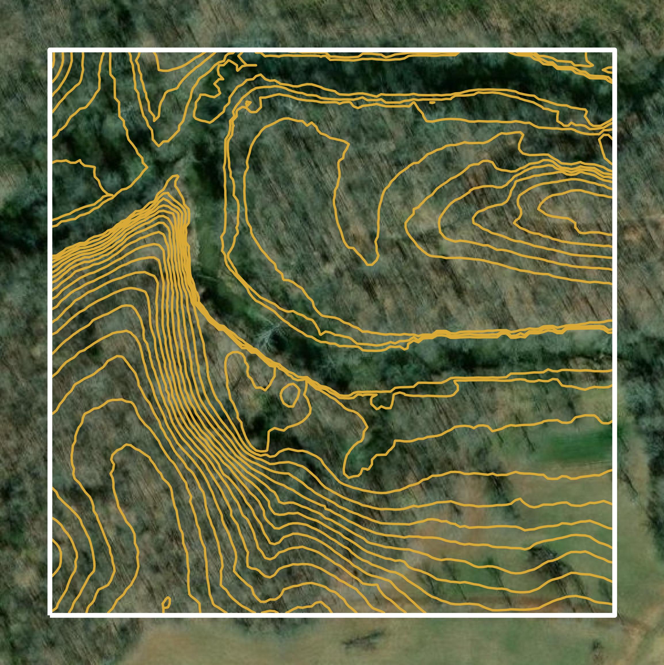 This image shows a contour map in Mecklenburg County created using GIS data in Equator.
