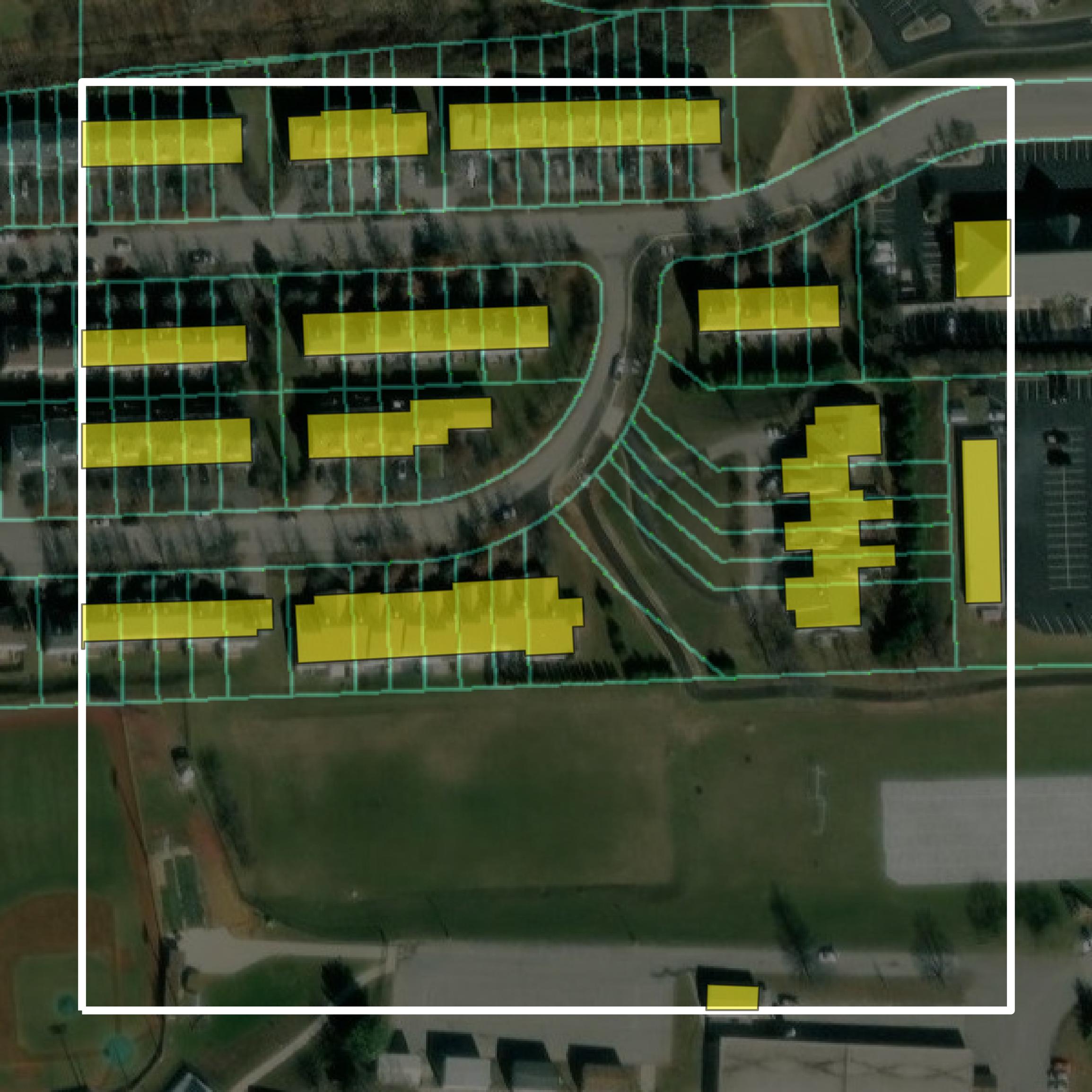 This image shows parcel and building data in Montgomery County created using GIS data in Equator.