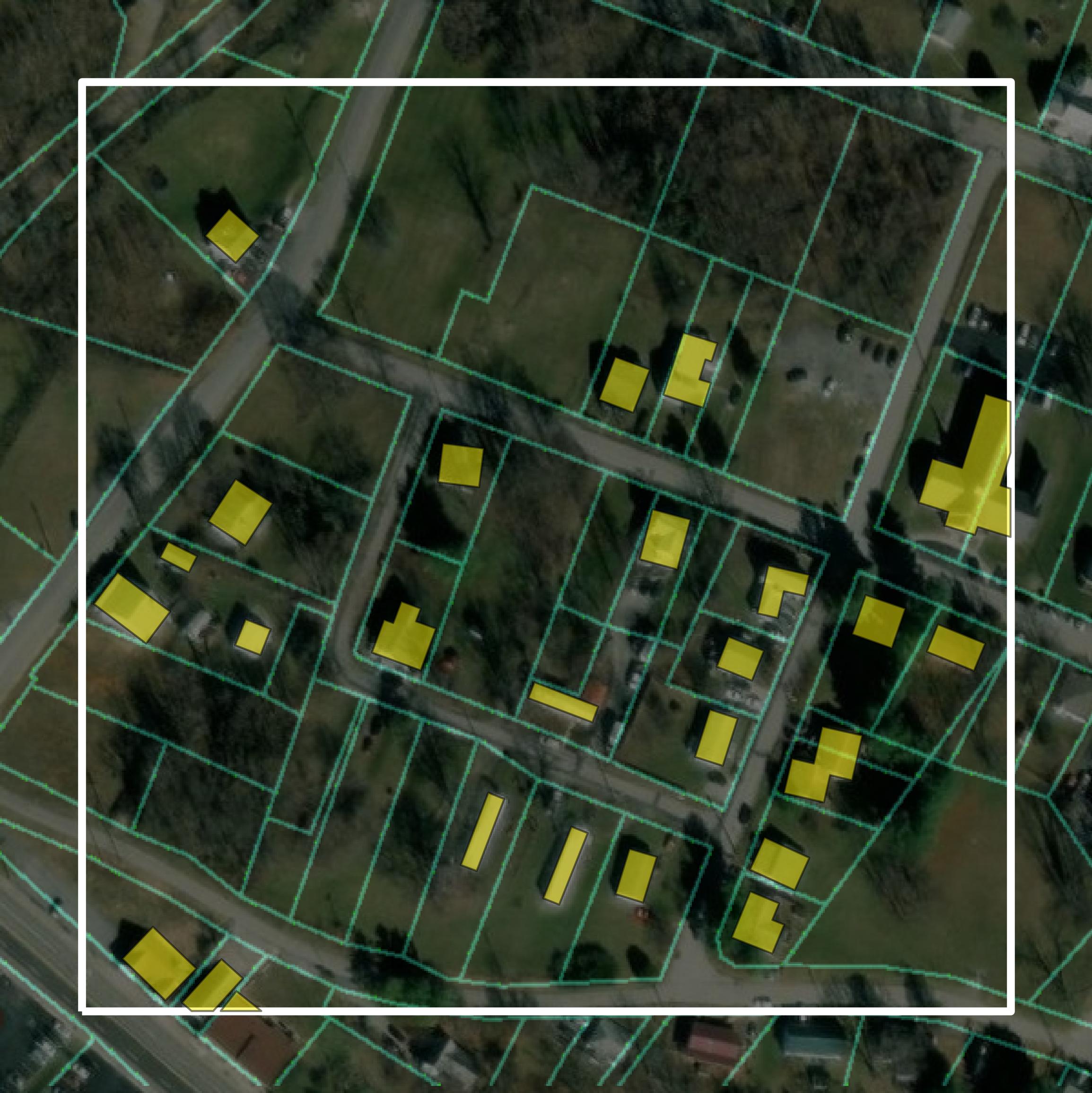 This image shows parcel and building data in Montgomery County created using GIS data in Equator.