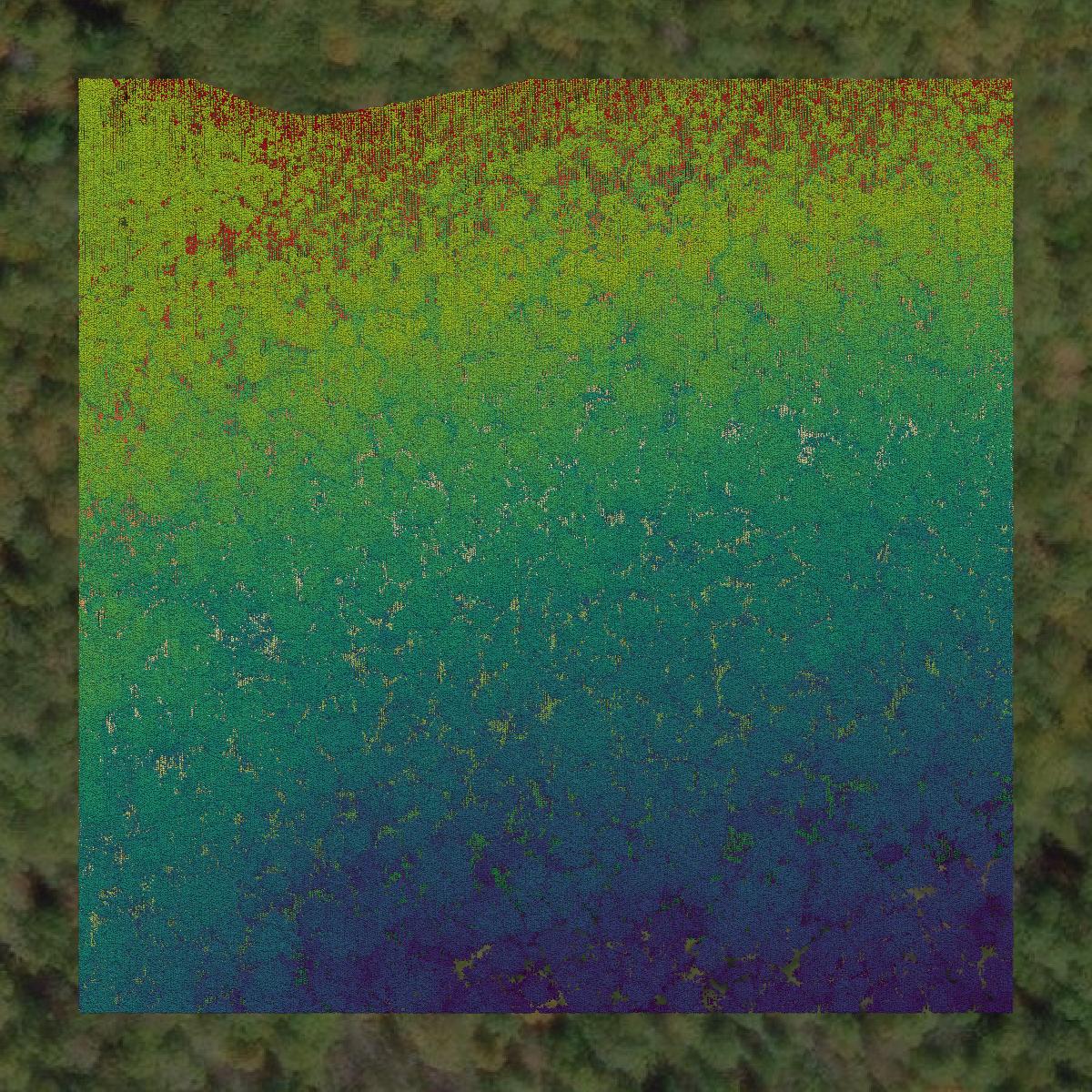 This image shows a LiDAR point cloud in Nelson County created using GIS data in Equator.