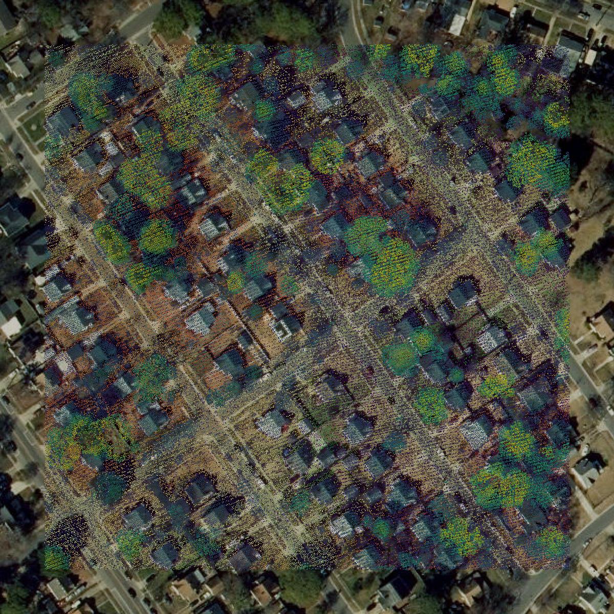 This image shows a LiDAR point cloud in Norfolk city created using GIS data in Equator.