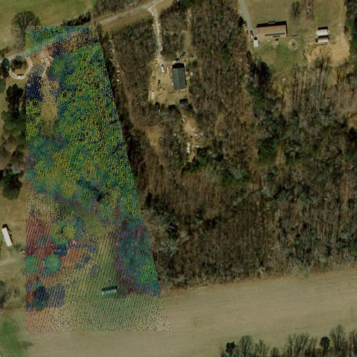 This image shows a LiDAR point cloud in Northumberland County created using GIS data in Equator.