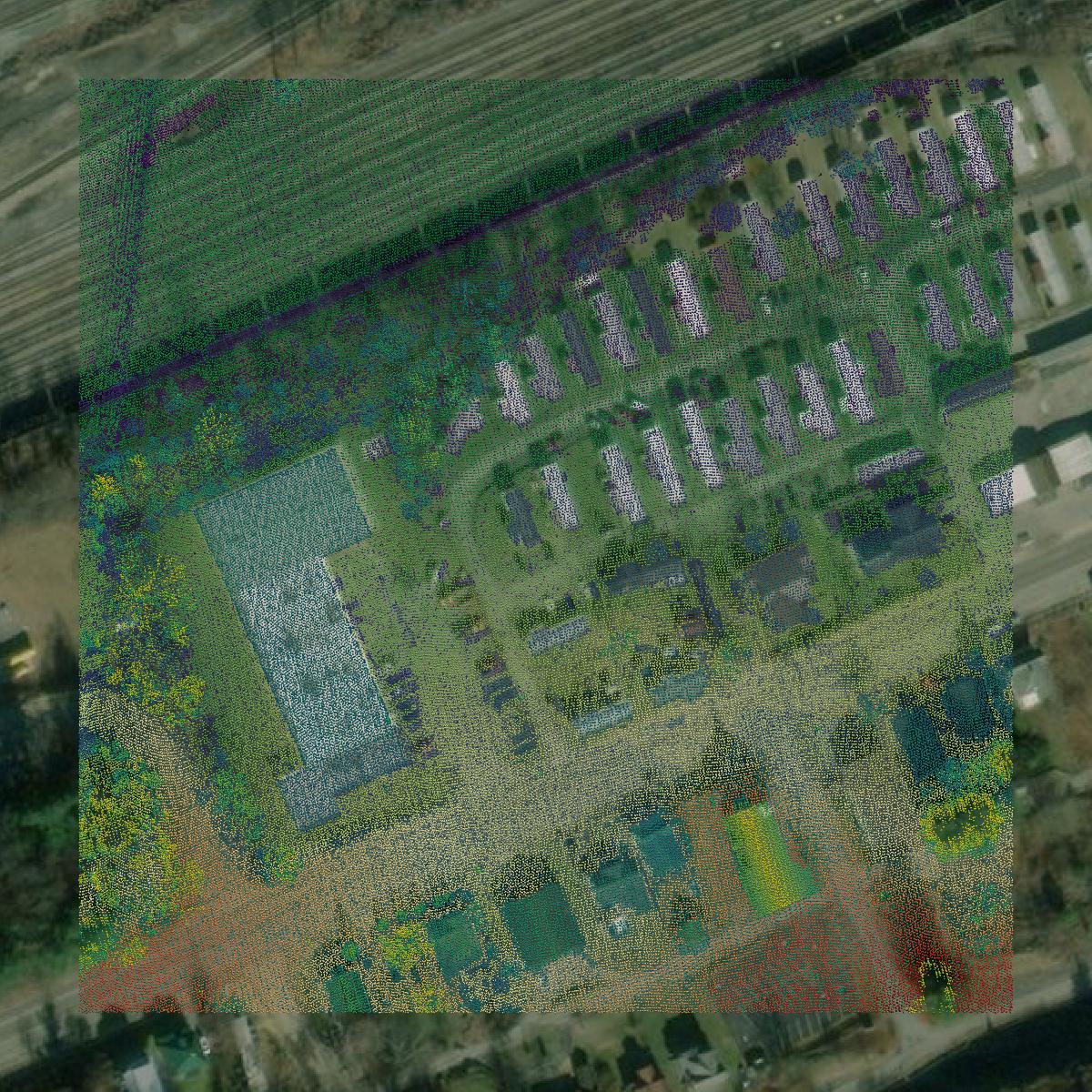 This image shows a LiDAR point cloud in Norton city created using GIS data in Equator.