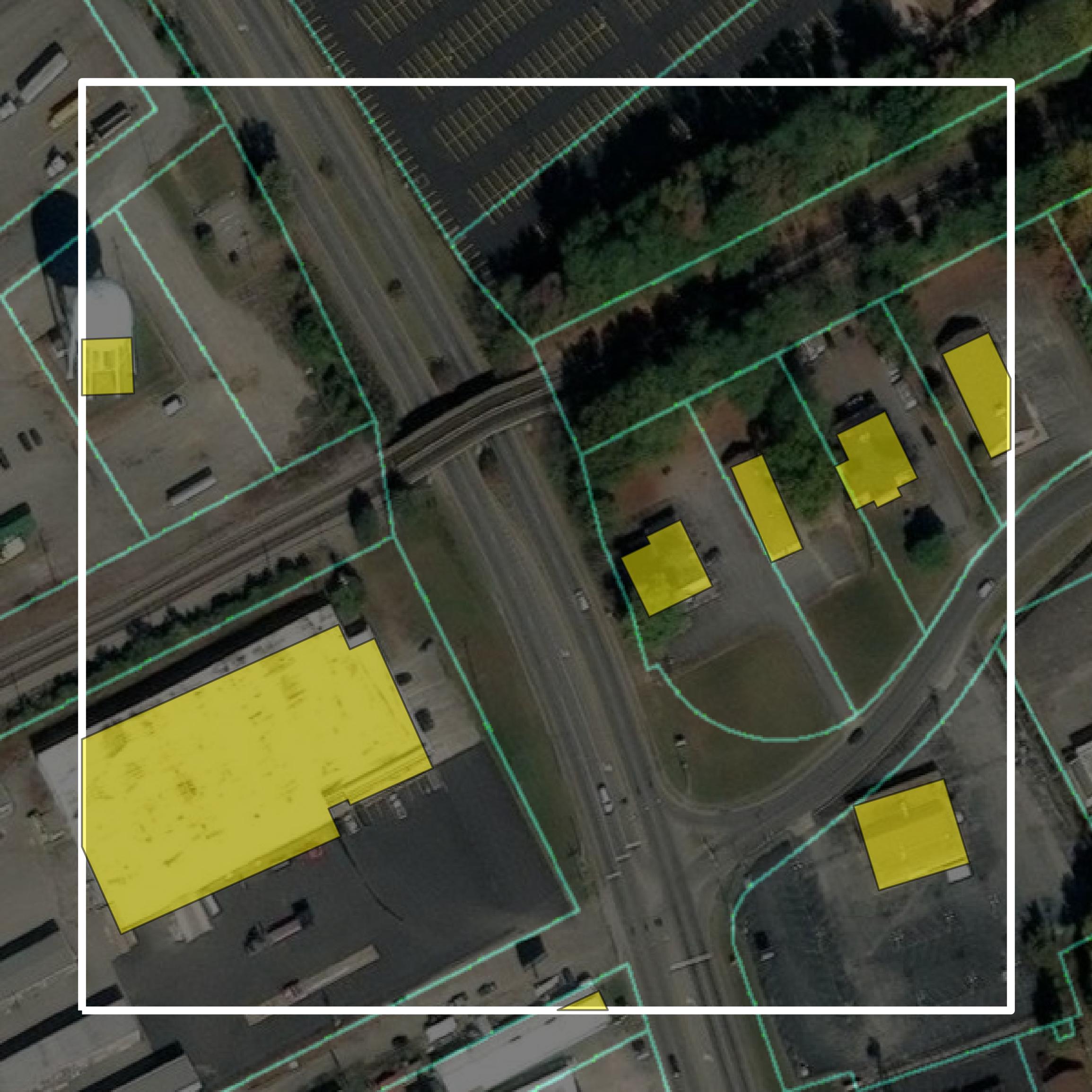 This image shows parcel and building data in Petersburg city created using GIS data in Equator.