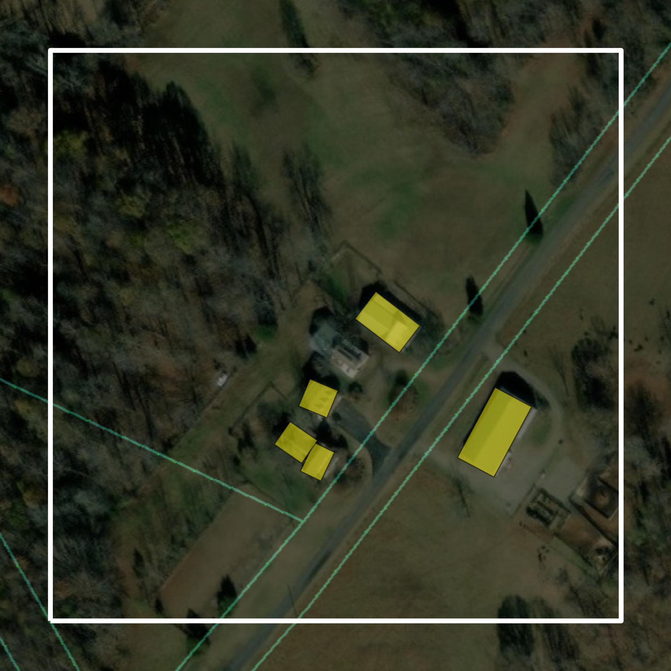 This image shows parcel and building data in Pittsylvania County created using GIS data in Equator.