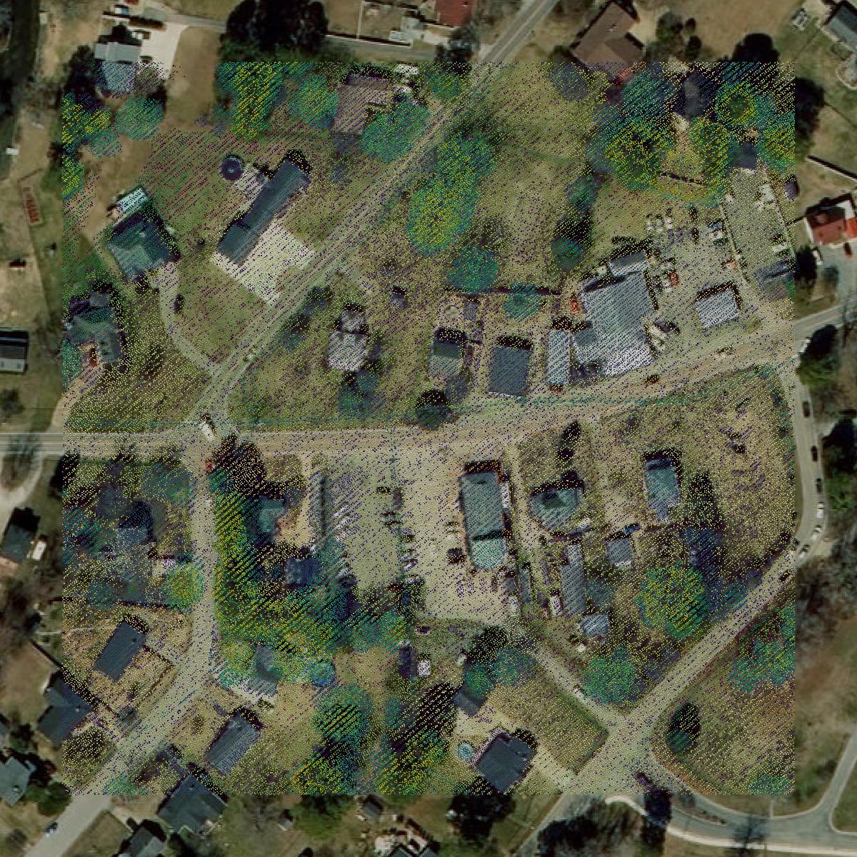 This image shows a LiDAR point cloud in Poquoson city created using GIS data in Equator.