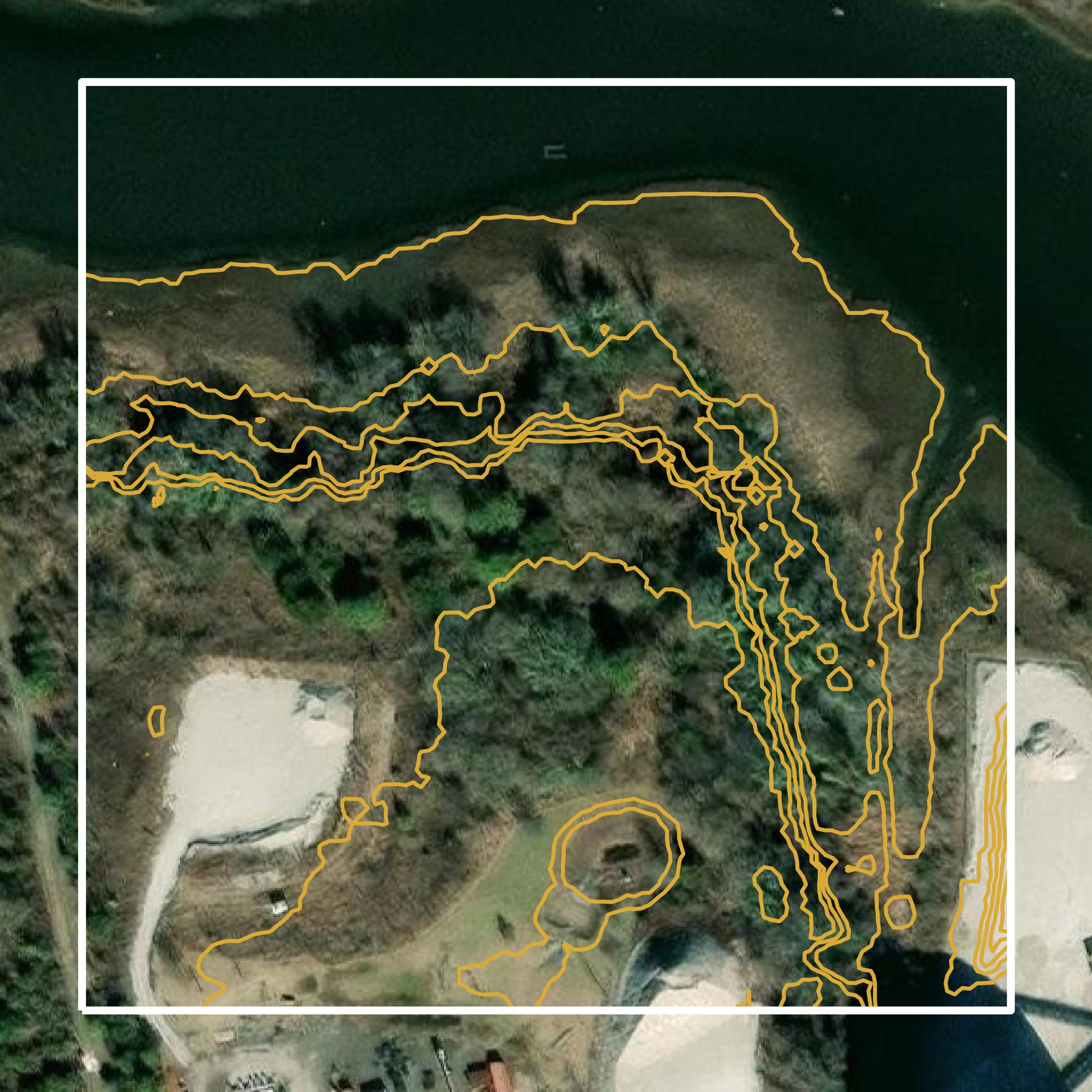 This image shows a contour map in Portsmouth city created using GIS data in Equator.