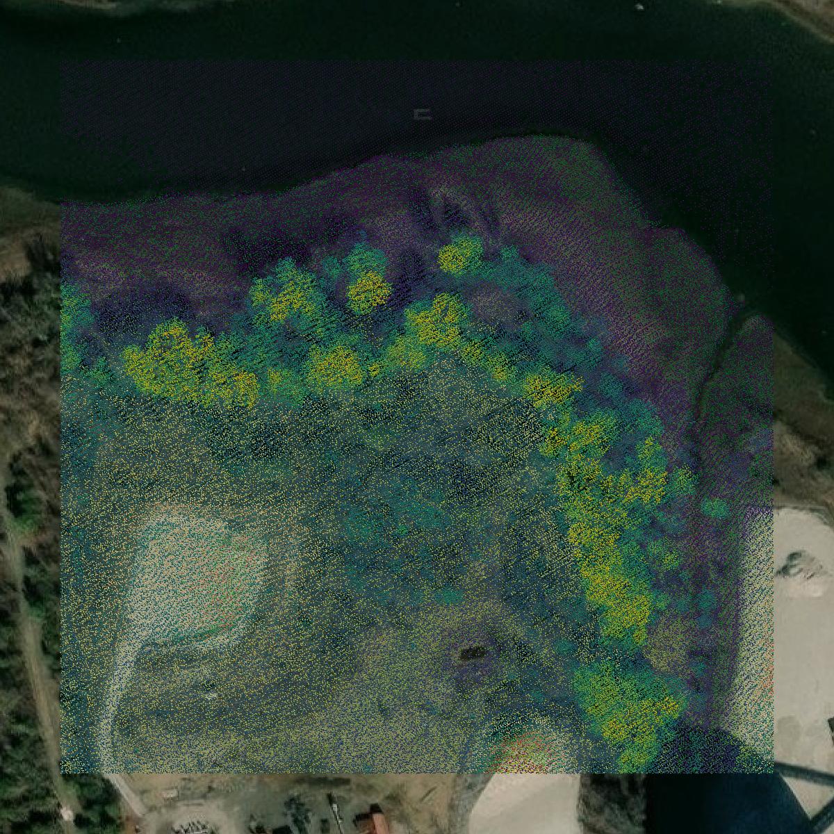 This image shows a LiDAR point cloud in Portsmouth city created using GIS data in Equator.