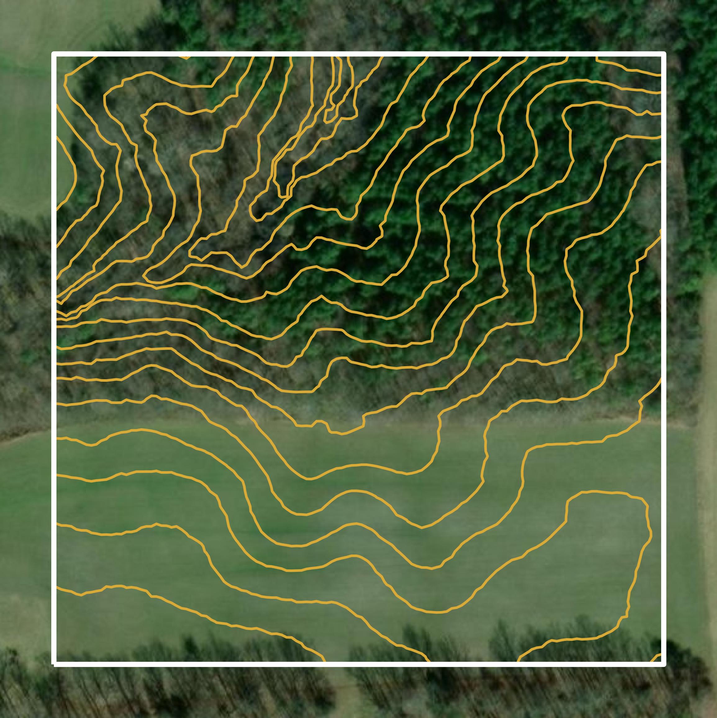 This image shows a contour map in Powhatan County created using GIS data in Equator.