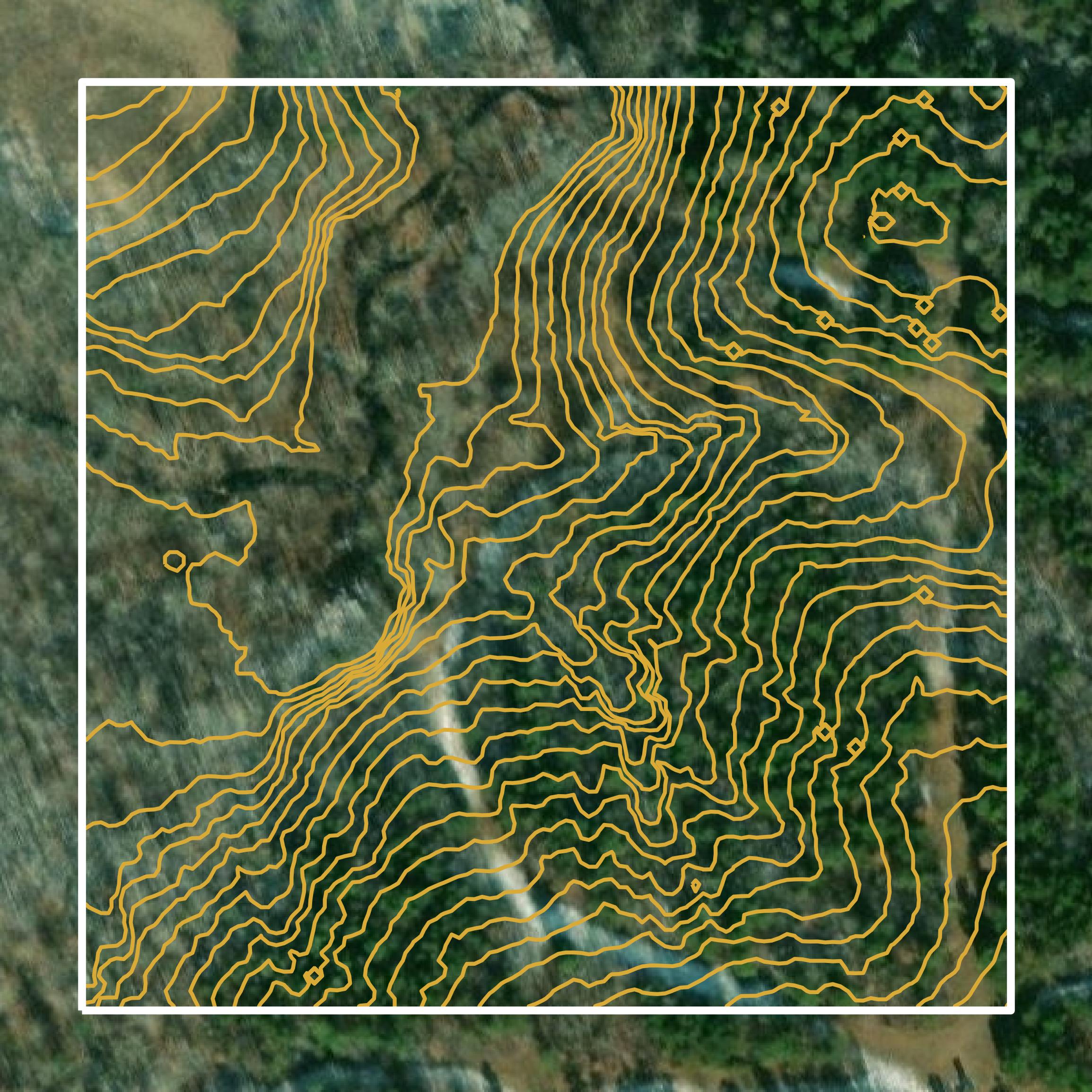 This image shows a contour map in Prince Edward County created using GIS data in Equator.