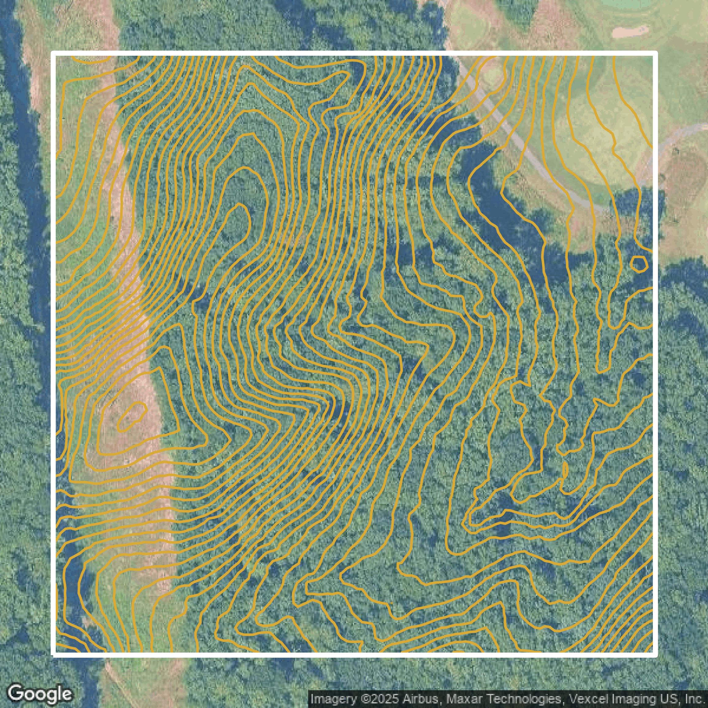 This image shows a contour map in Prince William County created using GIS data in Equator.