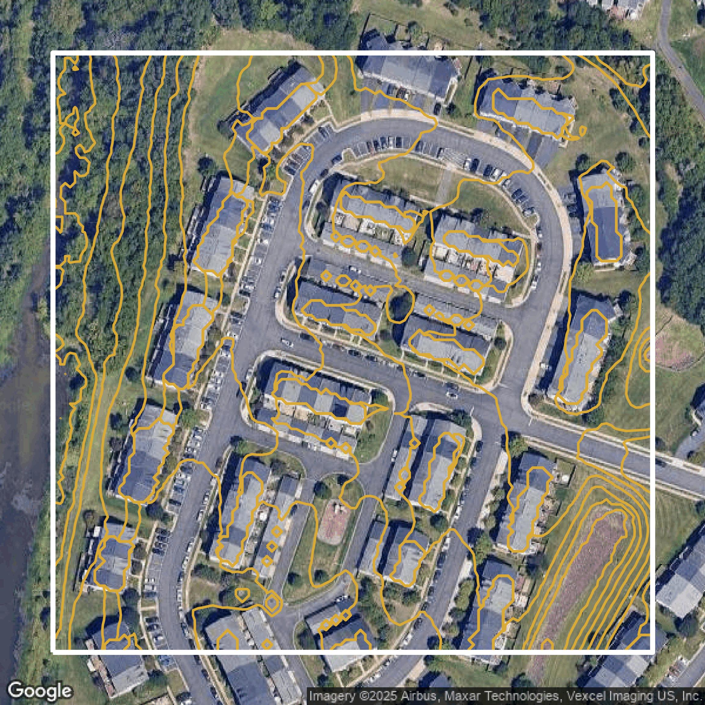 This image shows a contour map in Prince William County created using GIS data in Equator.