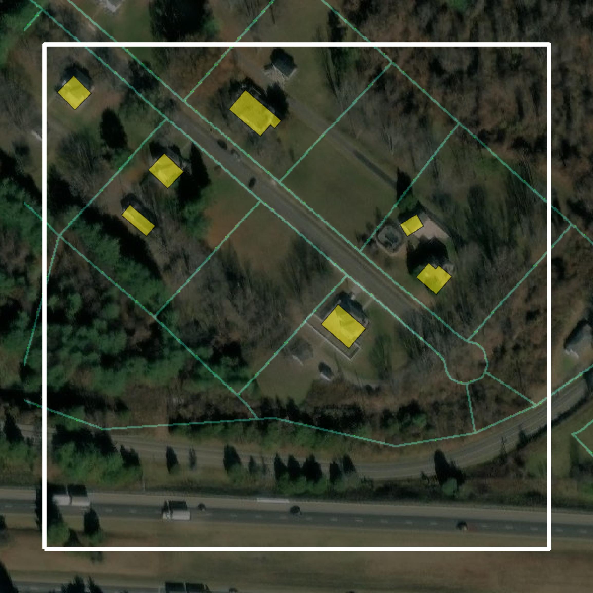 This image shows parcel and building data in Pulaski County created using GIS data in Equator.
