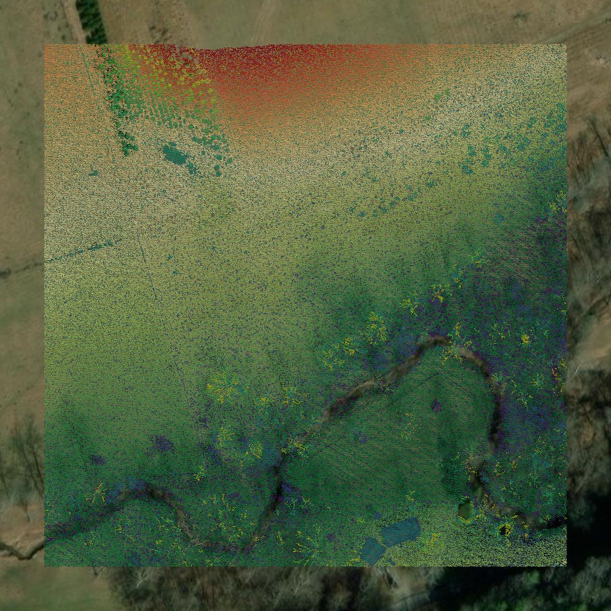 This image shows a LiDAR point cloud in Pulaski County created using GIS data in Equator.