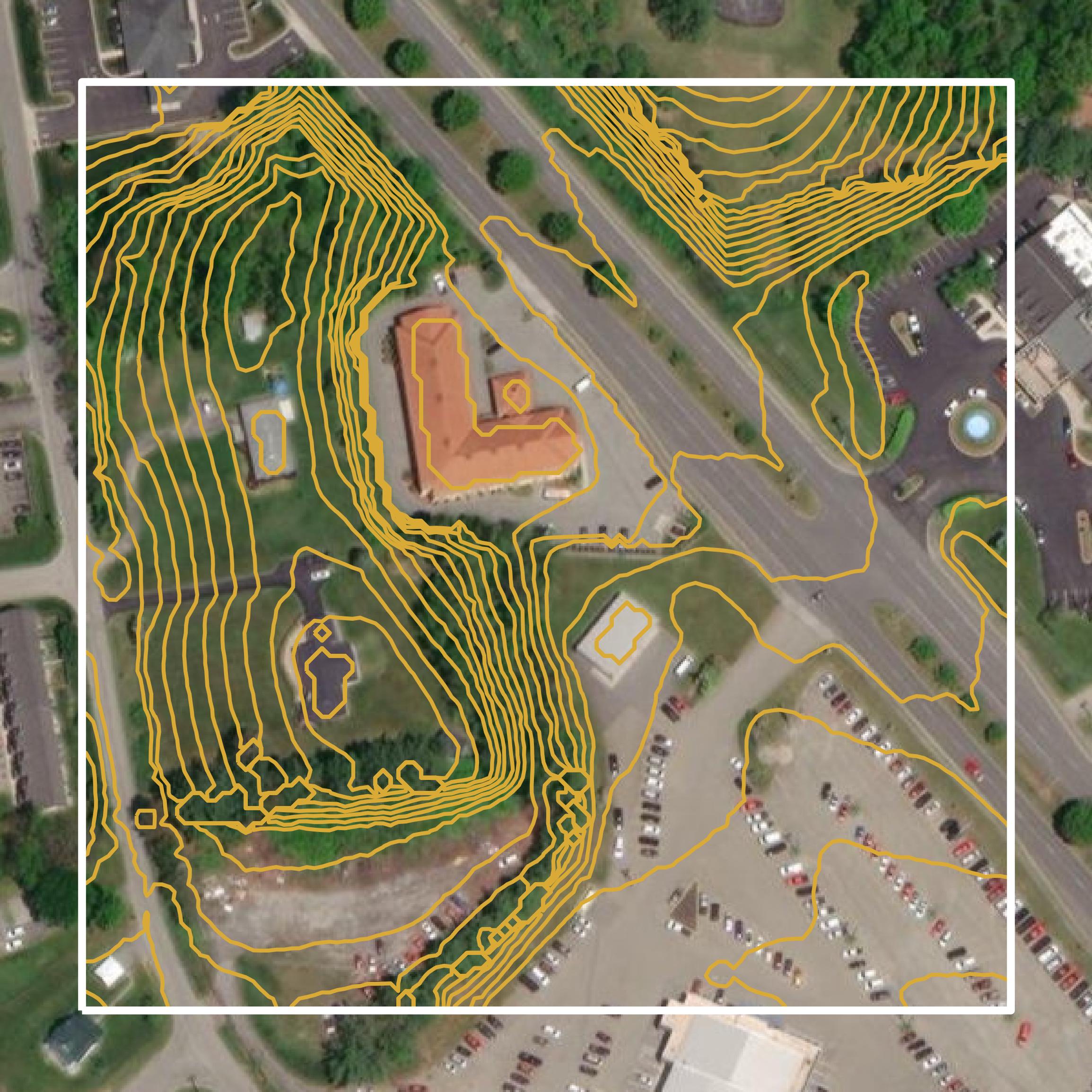 This image shows a contour map in Radford city created using GIS data in Equator.