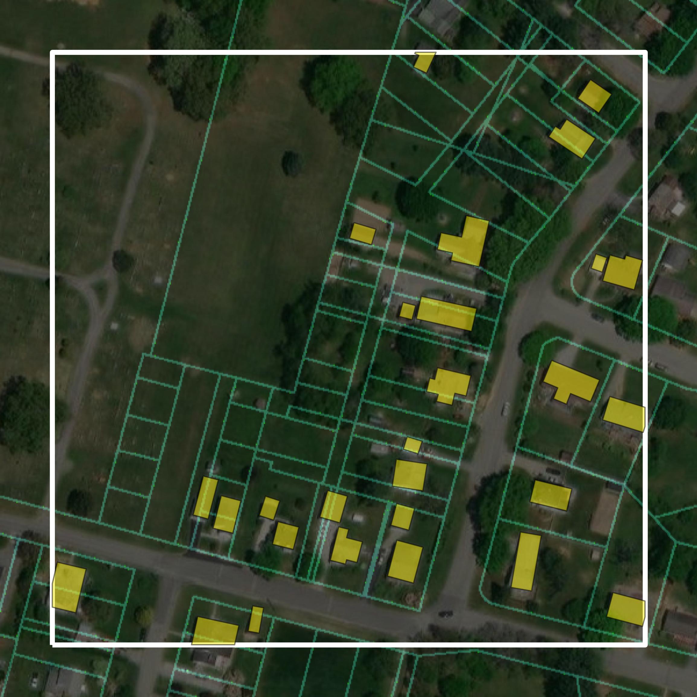 This image shows parcel and building data in Radford city created using GIS data in Equator.