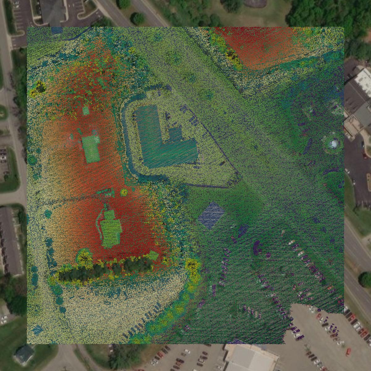 This image shows a LiDAR point cloud in Radford city created using GIS data in Equator.